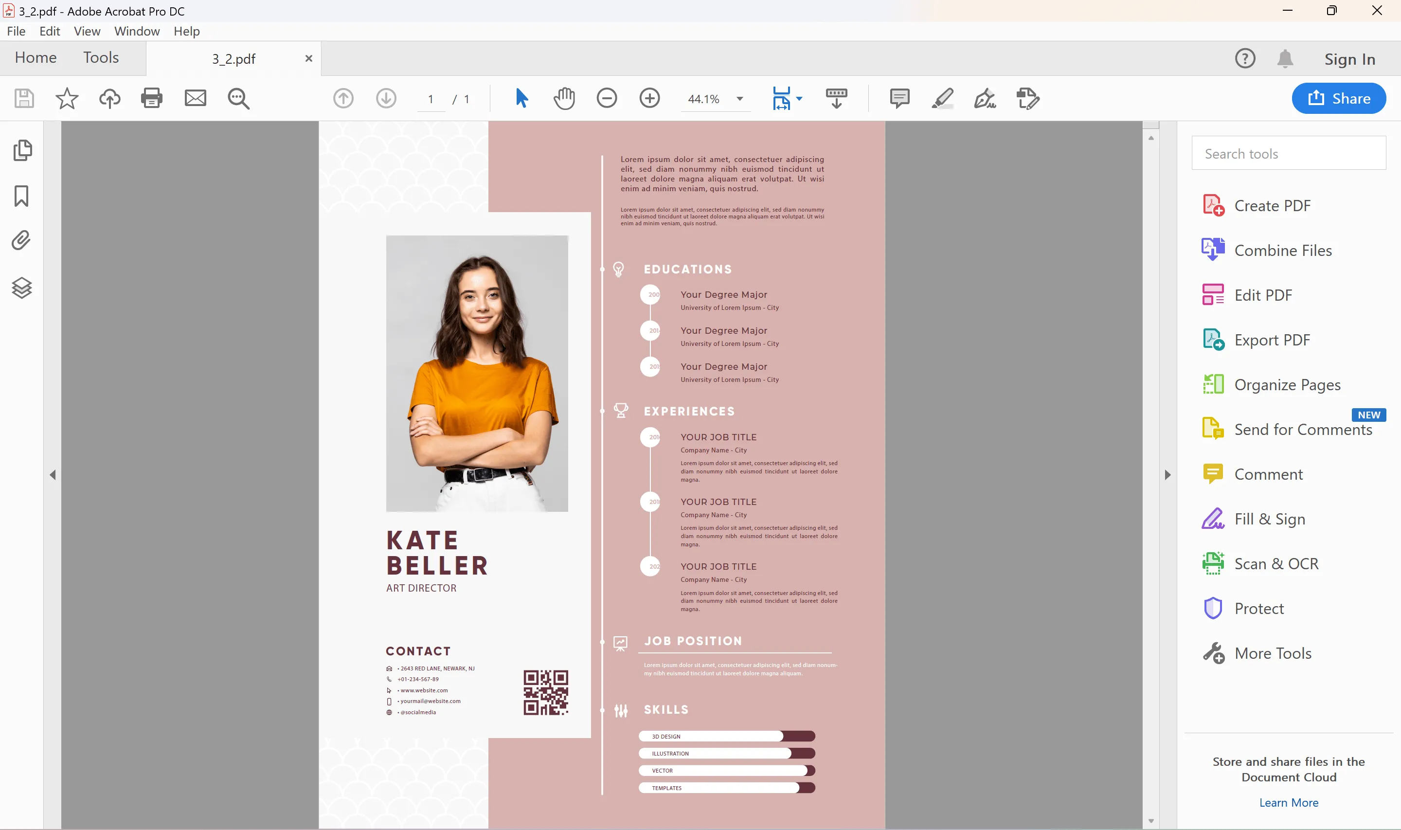 Adobe Acrobat DC PDF resume editor