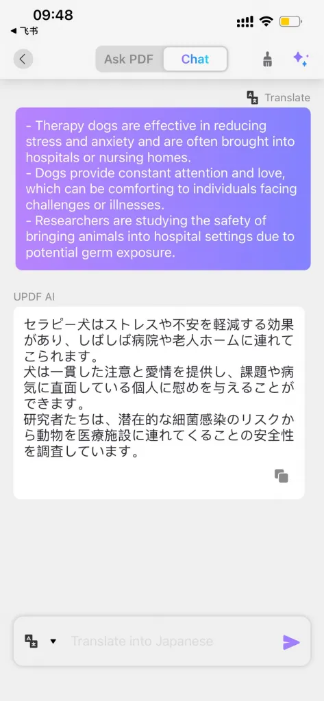 AI Chat übersetzen iOS 