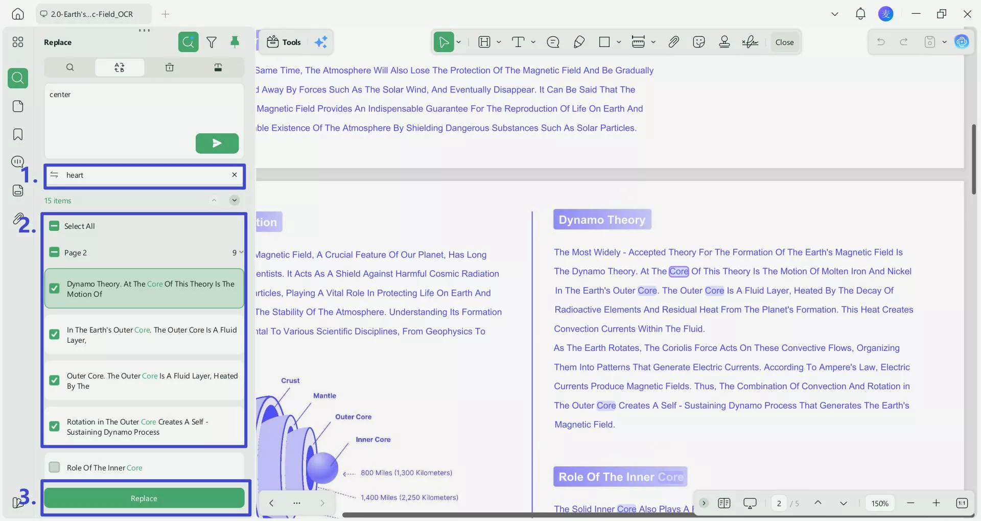 type in the desired content you want replace