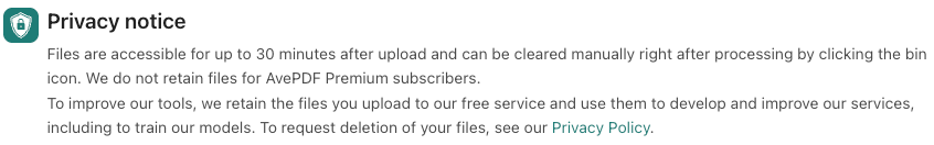 avepdf privacy note