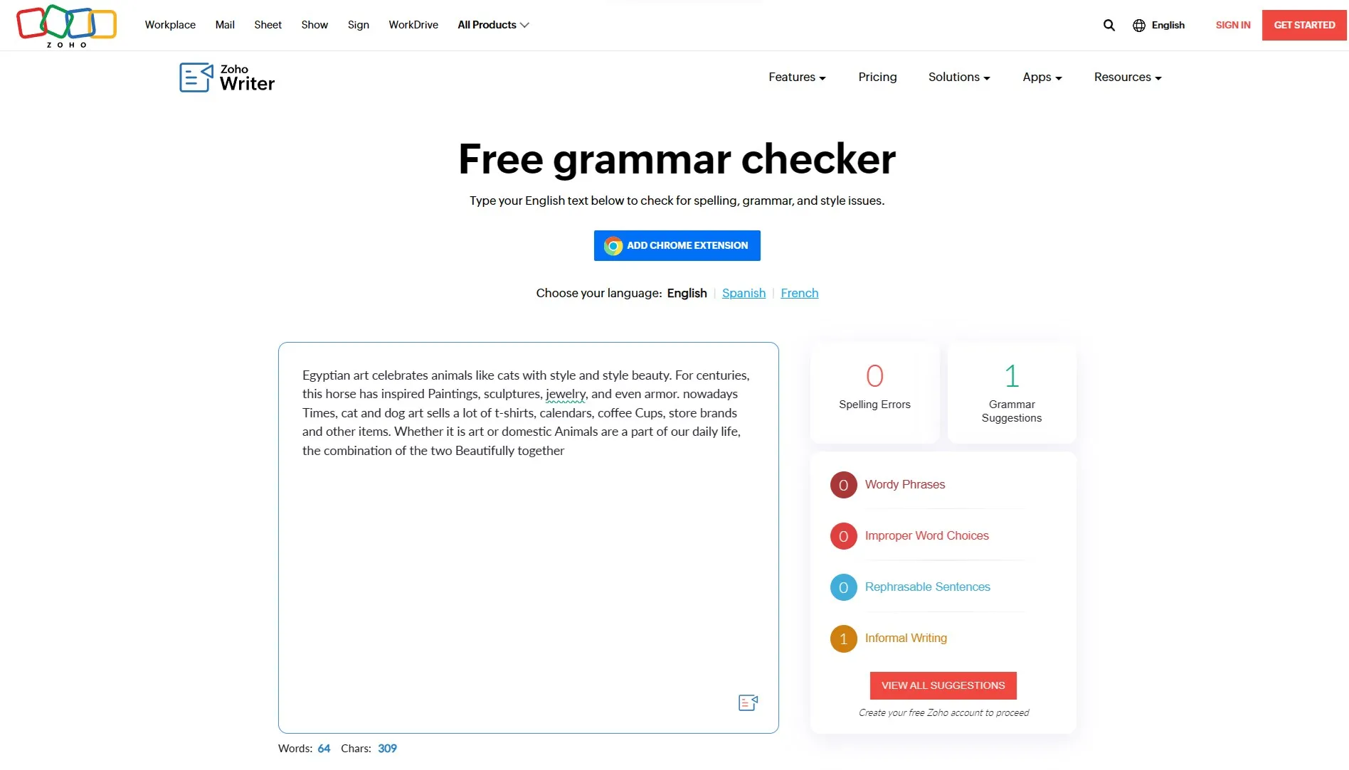 grammar check software zoho writer