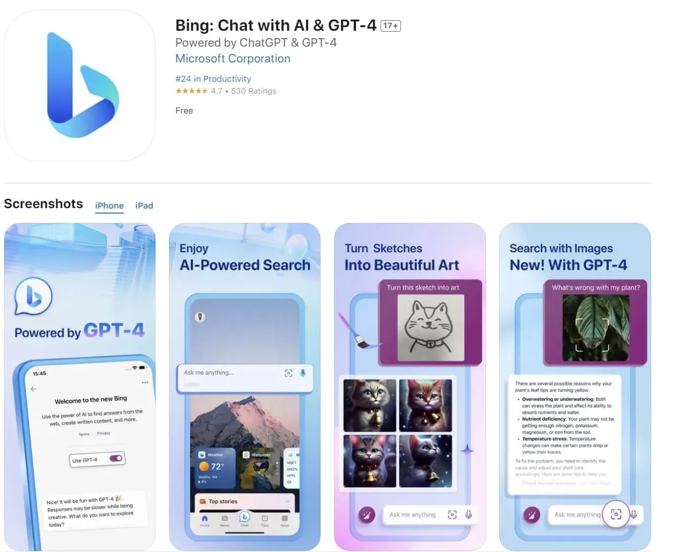 AI Apps iPhone/iPad - Bing AI Image