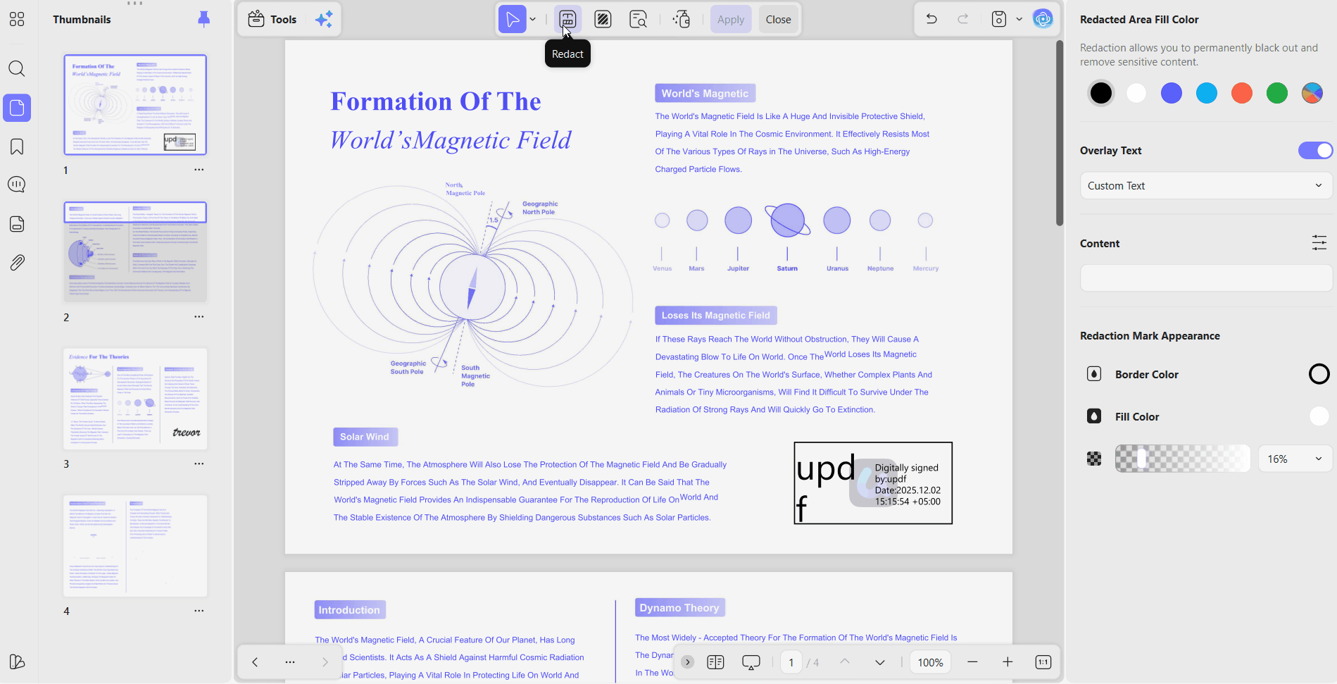 how hide pdf content redact option