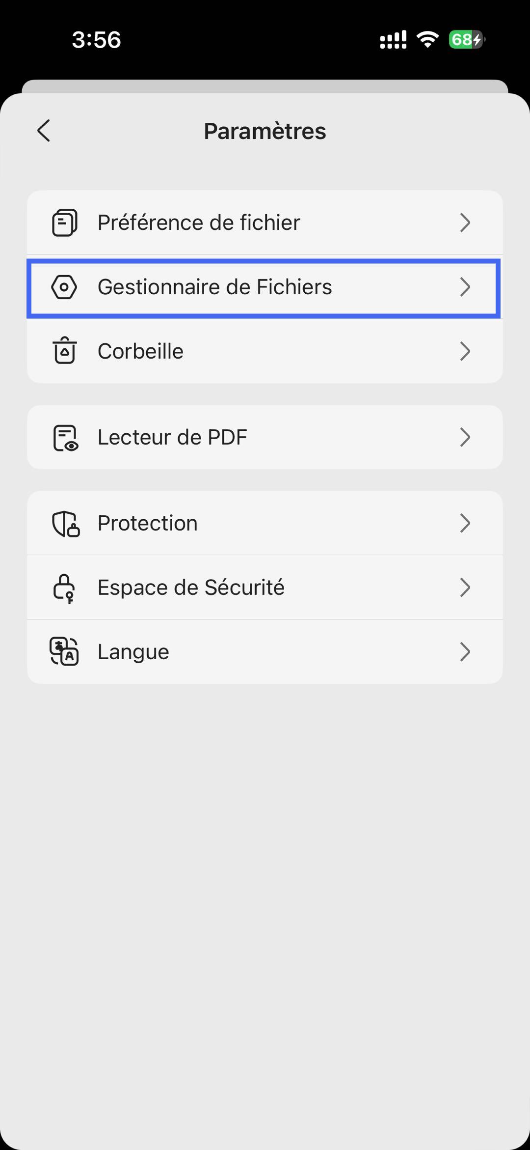 paramètres du gestionnaire de fichiers