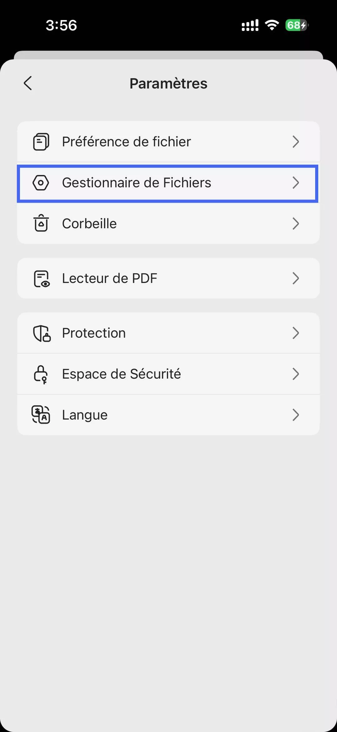 paramètres du gestionnaire de fichiers