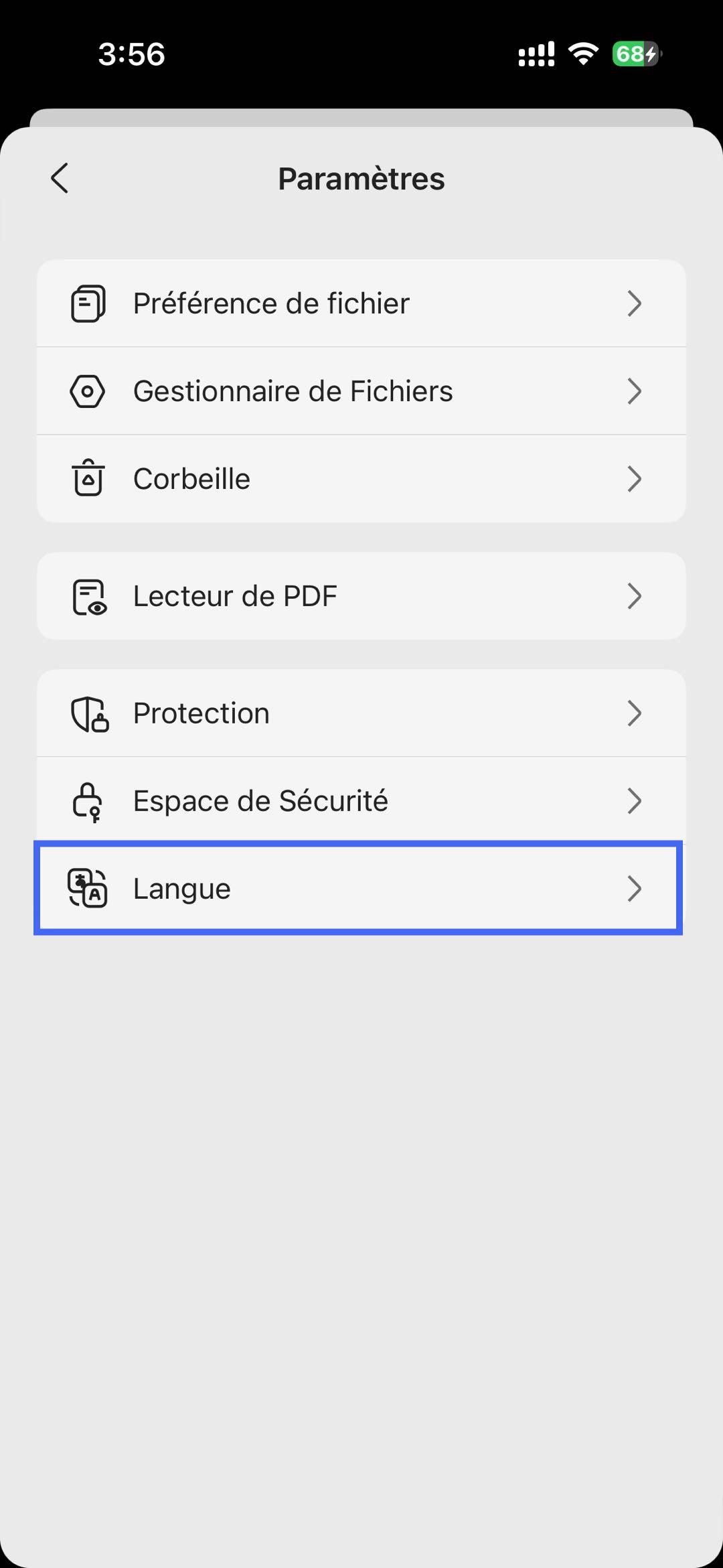 paramètres de langue