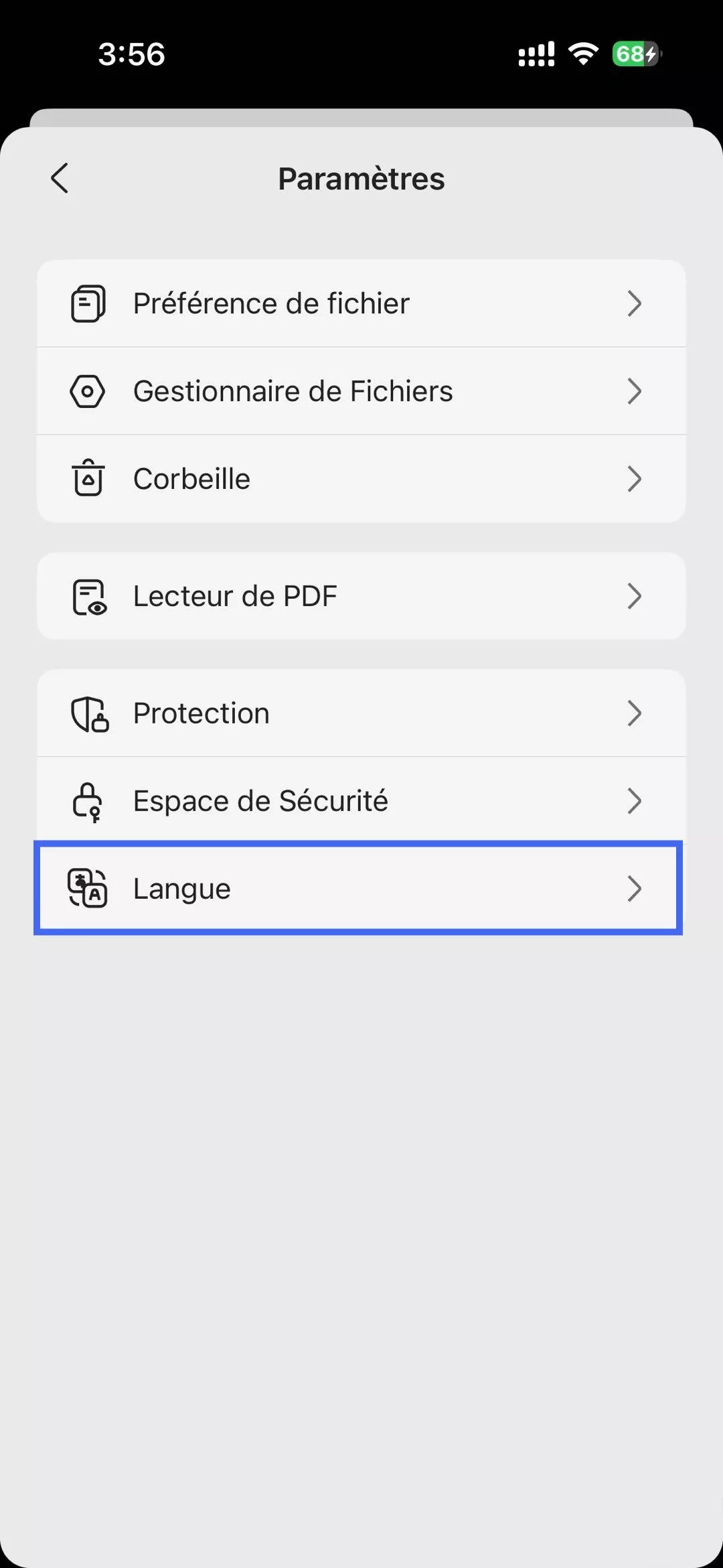 paramètres de langue