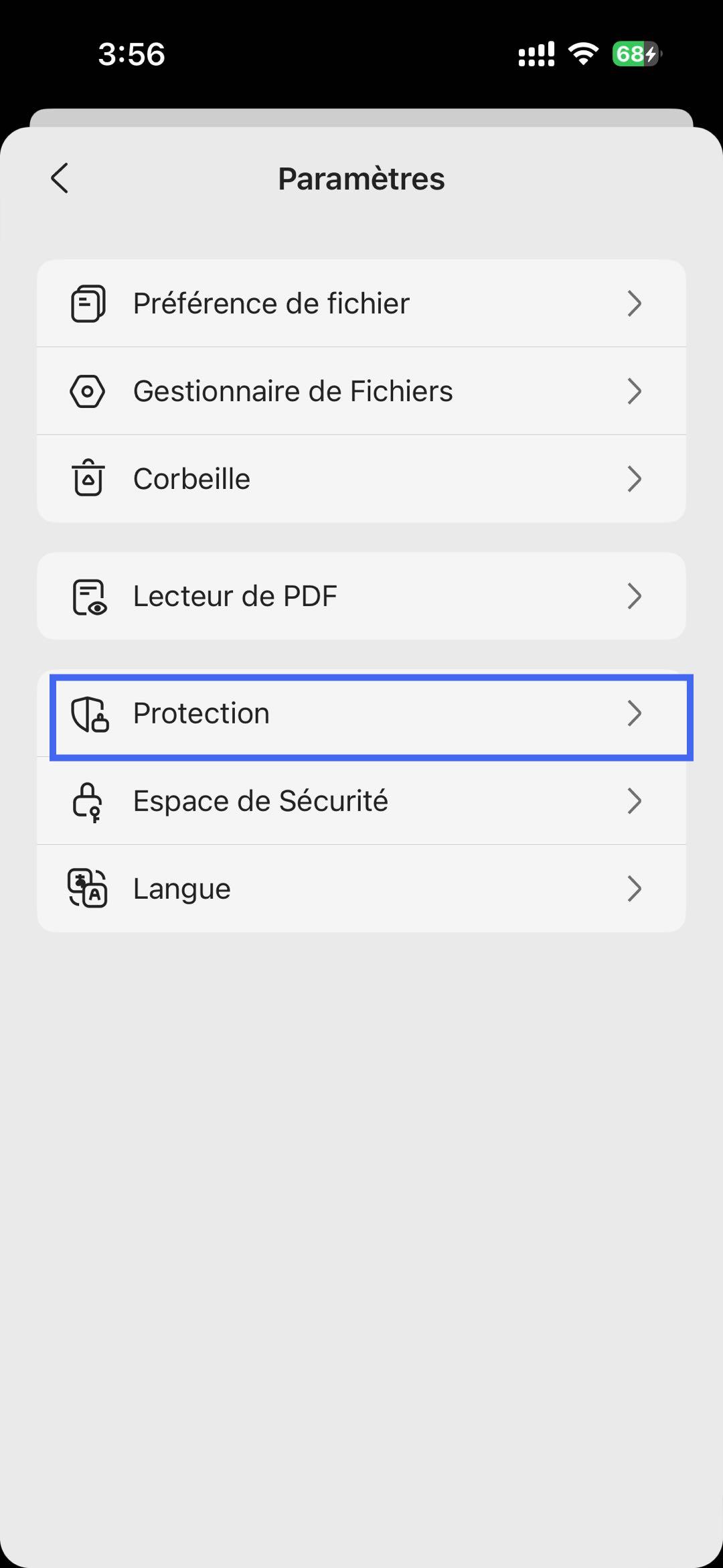 paramètres de la protection