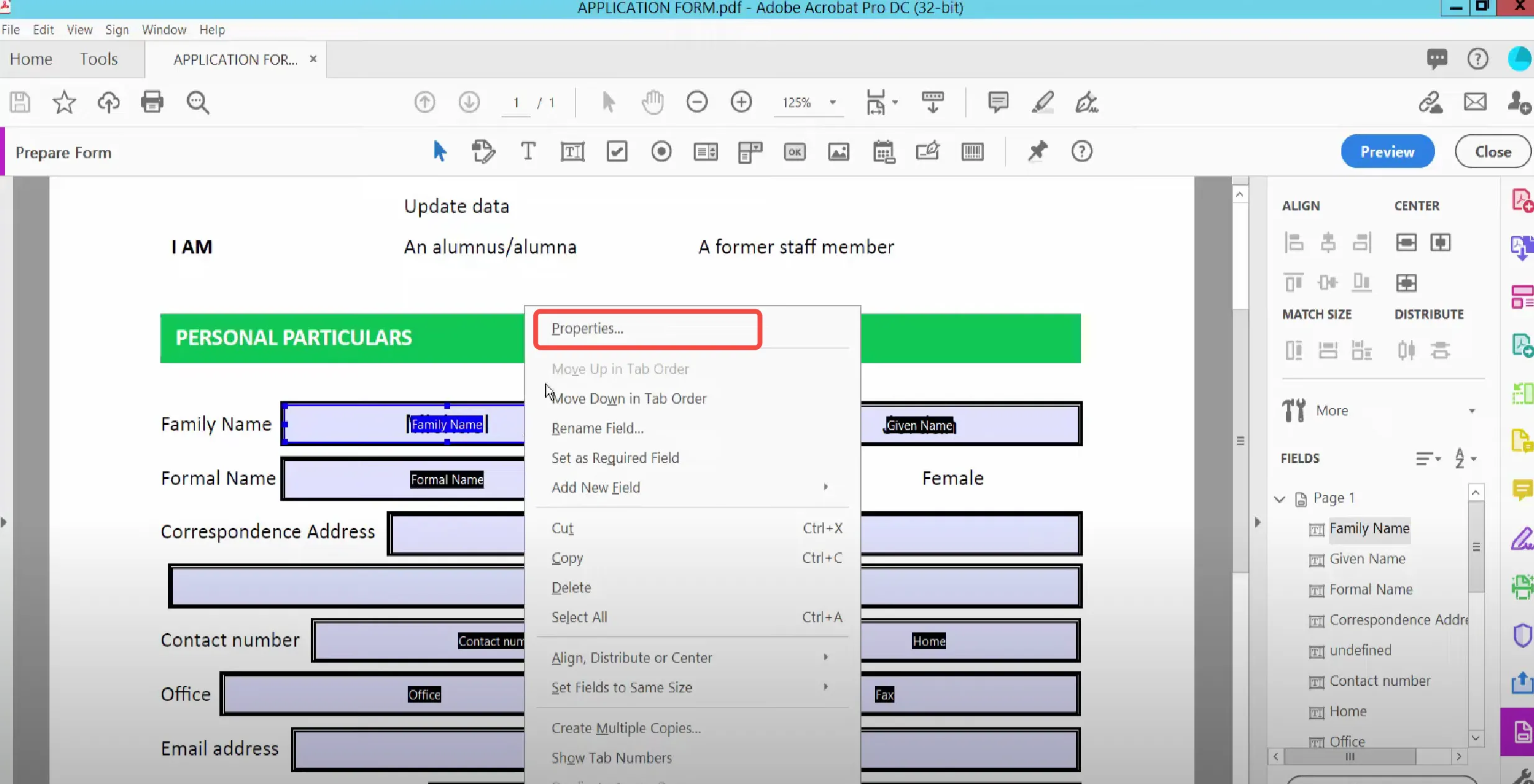 cambiar tamaño de letra en formulario pdf