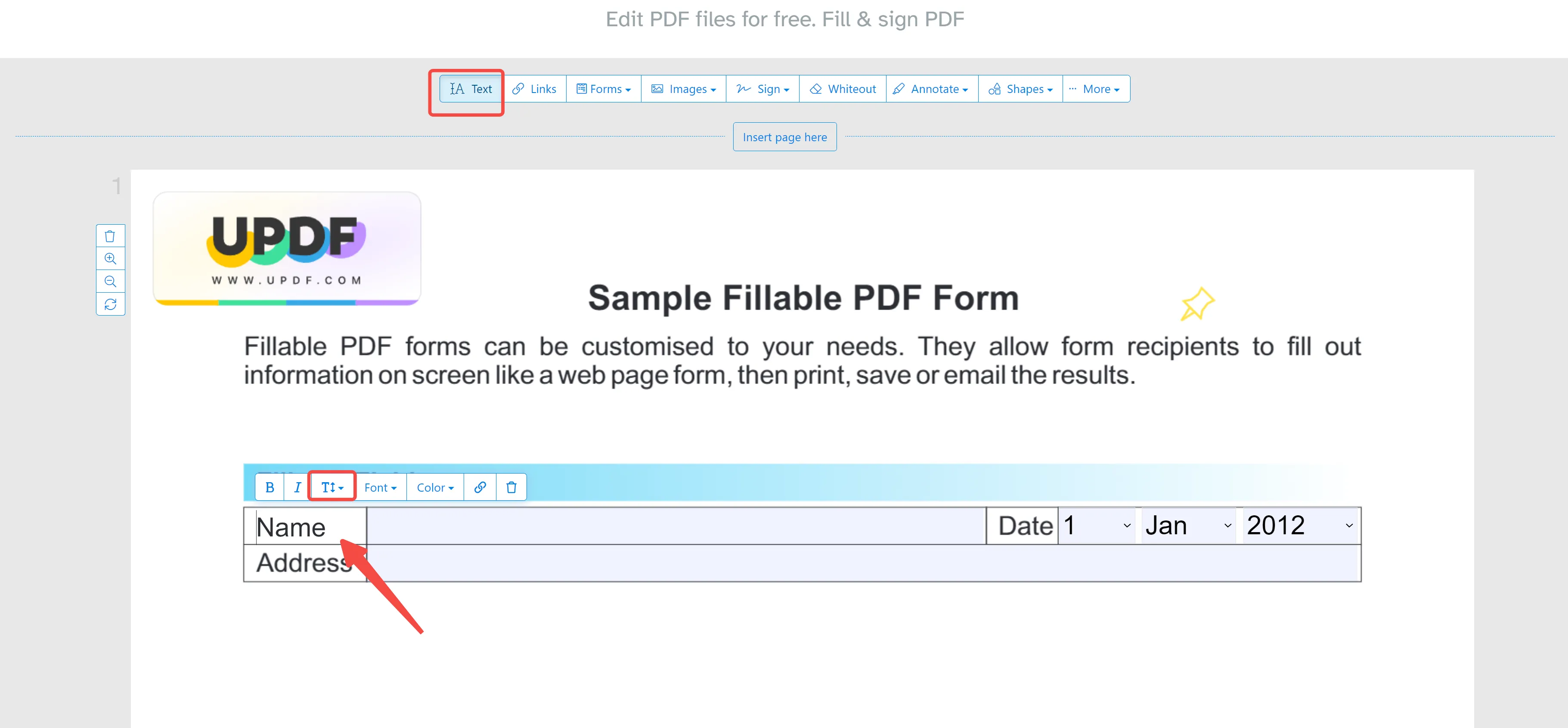 cambiar tamaño de letra en formulario pdf