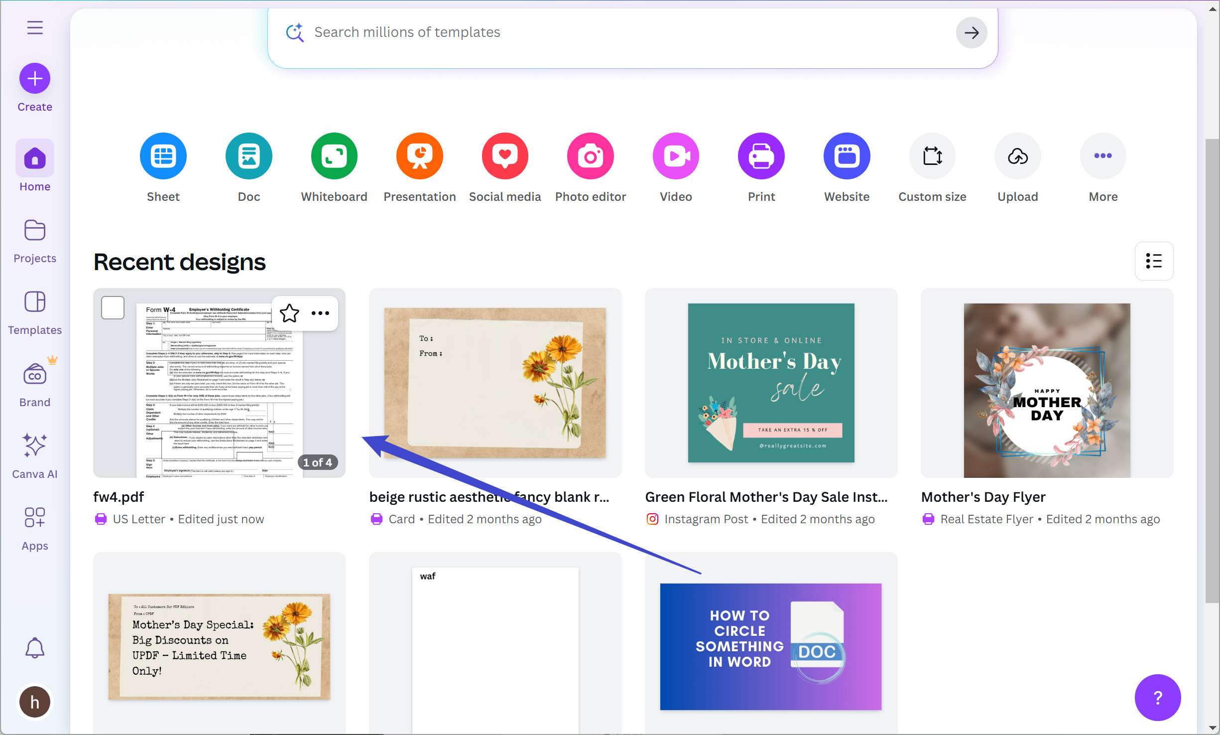 Clique em "Carregar PDF" para editar o Canva no Windows.