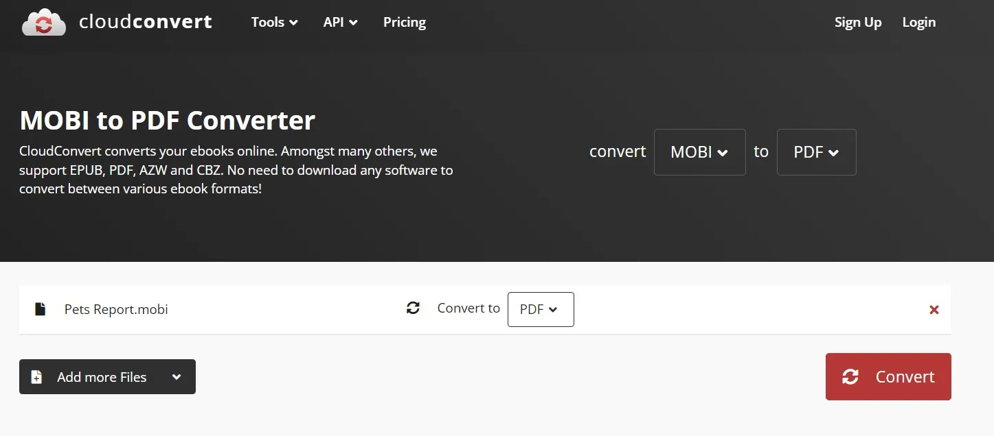 mobi to pdf CloudConvert 