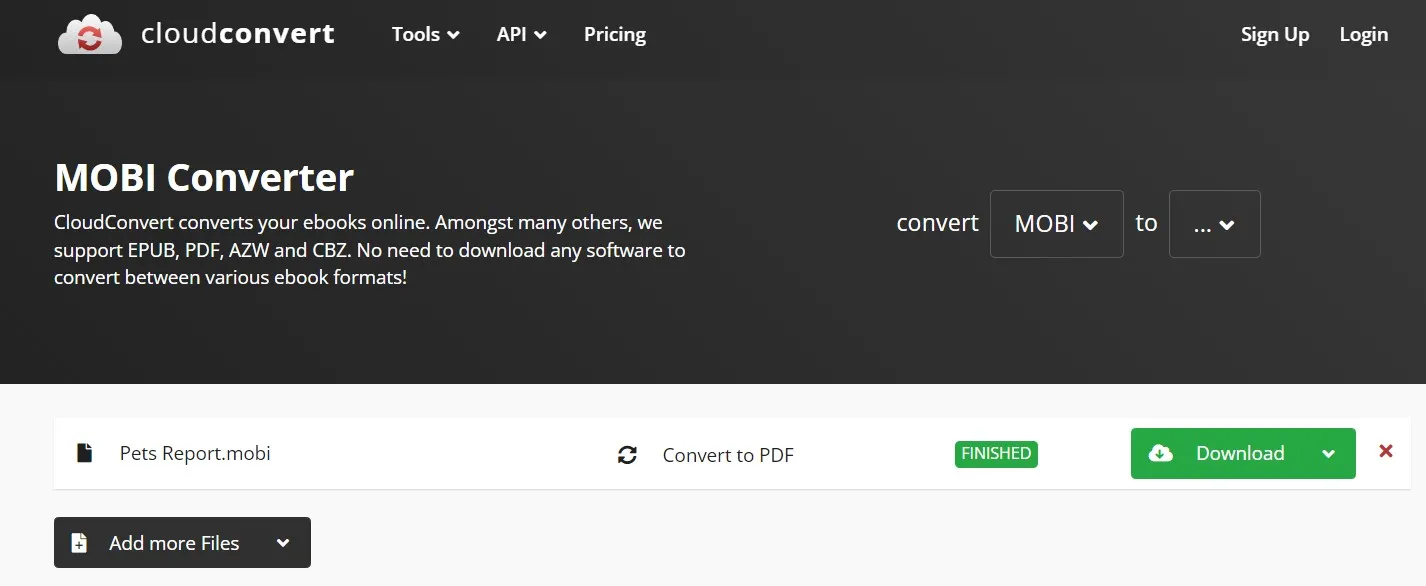 mobi to pdf CloudConvert 