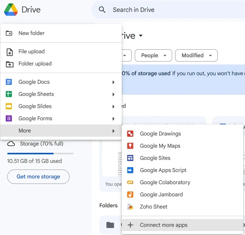open google drive and go to connect more apps