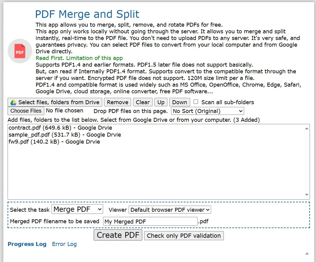 click create pdf on pdf merge and split