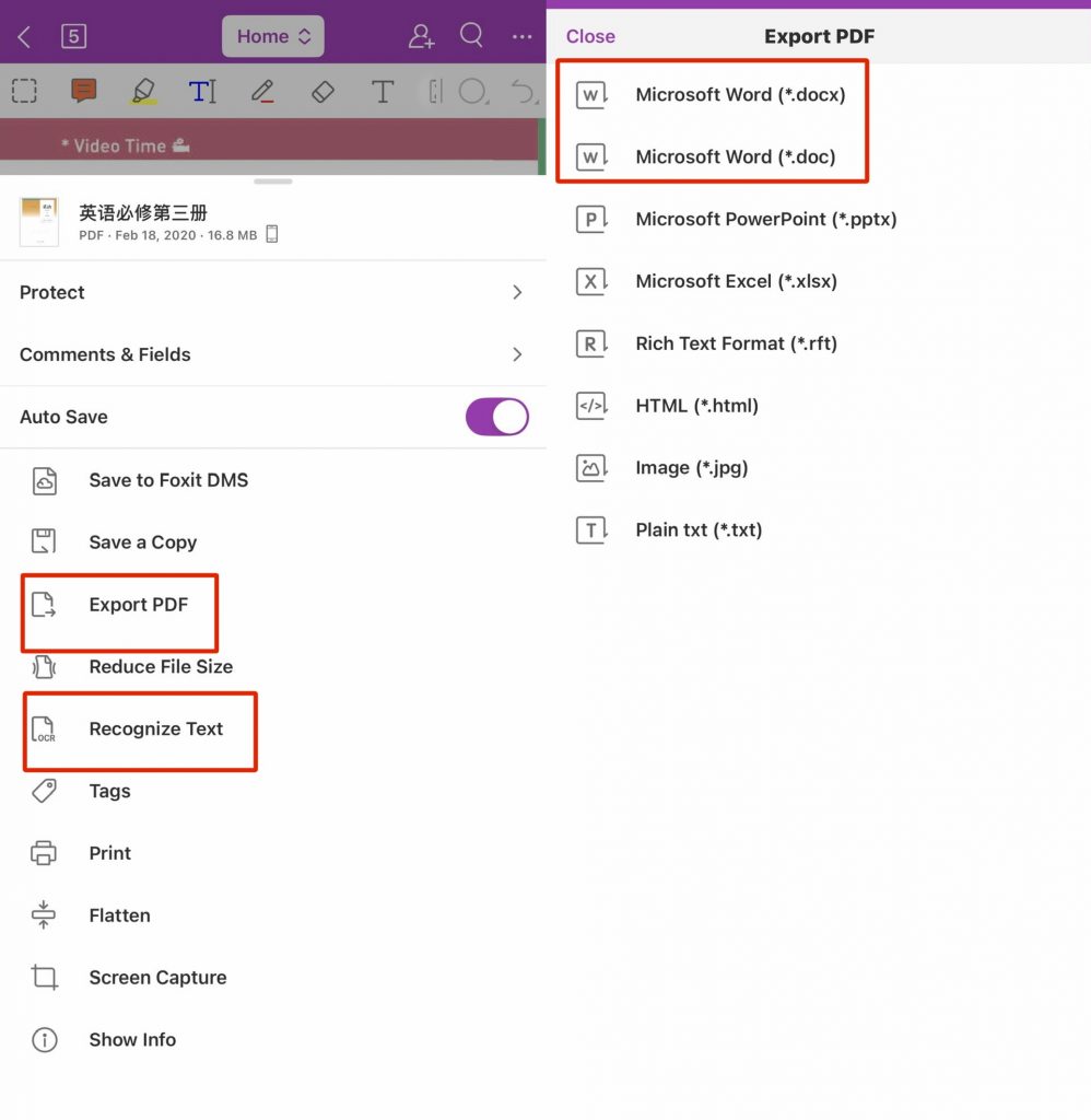 convert pdf to word with foxit ios