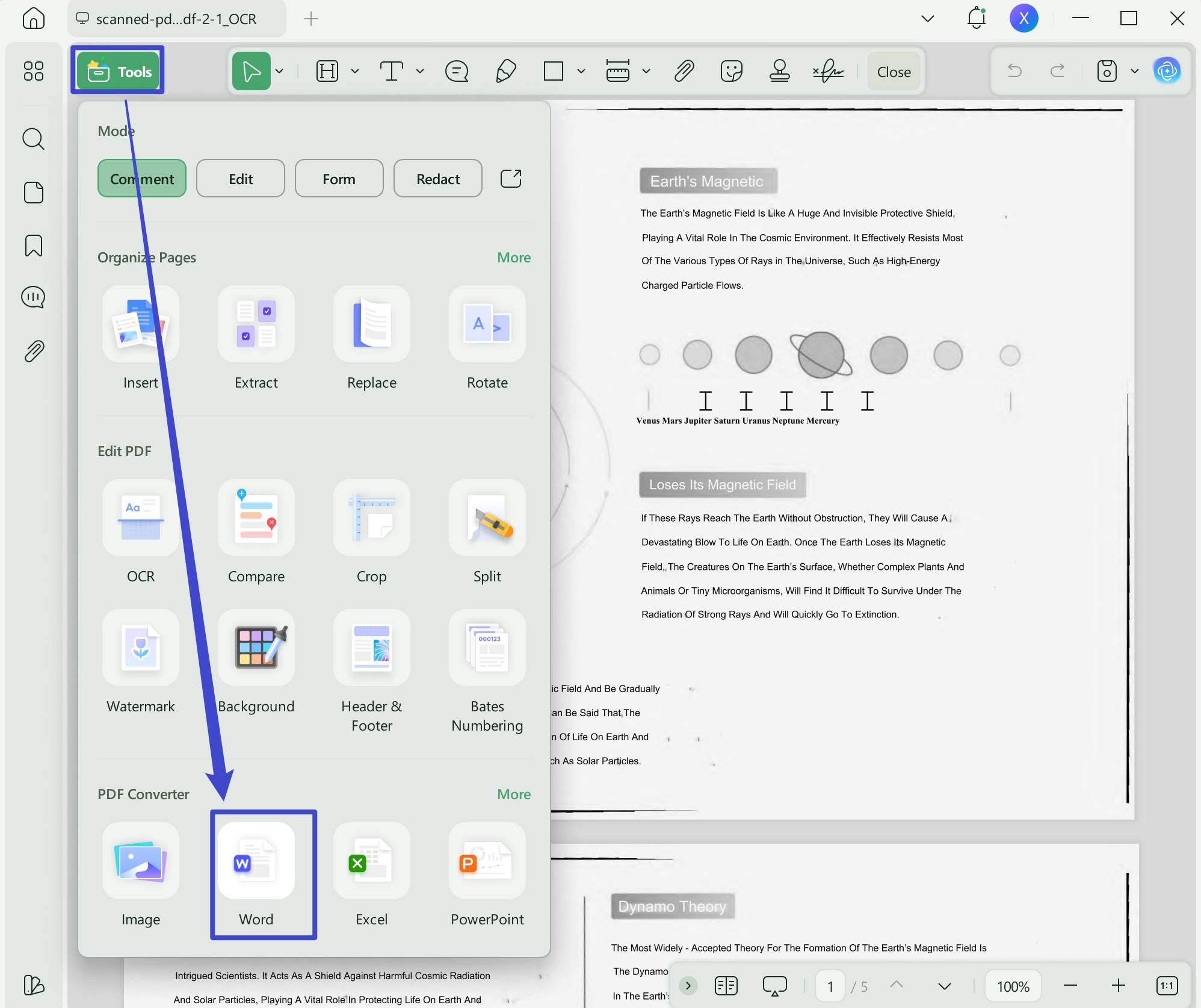 convert scanned PDF to Word with UPDF