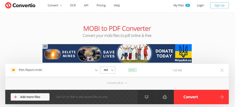 mobi to pdf Convertio 