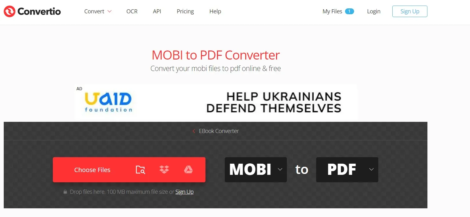 mobi to pdf Convertio 