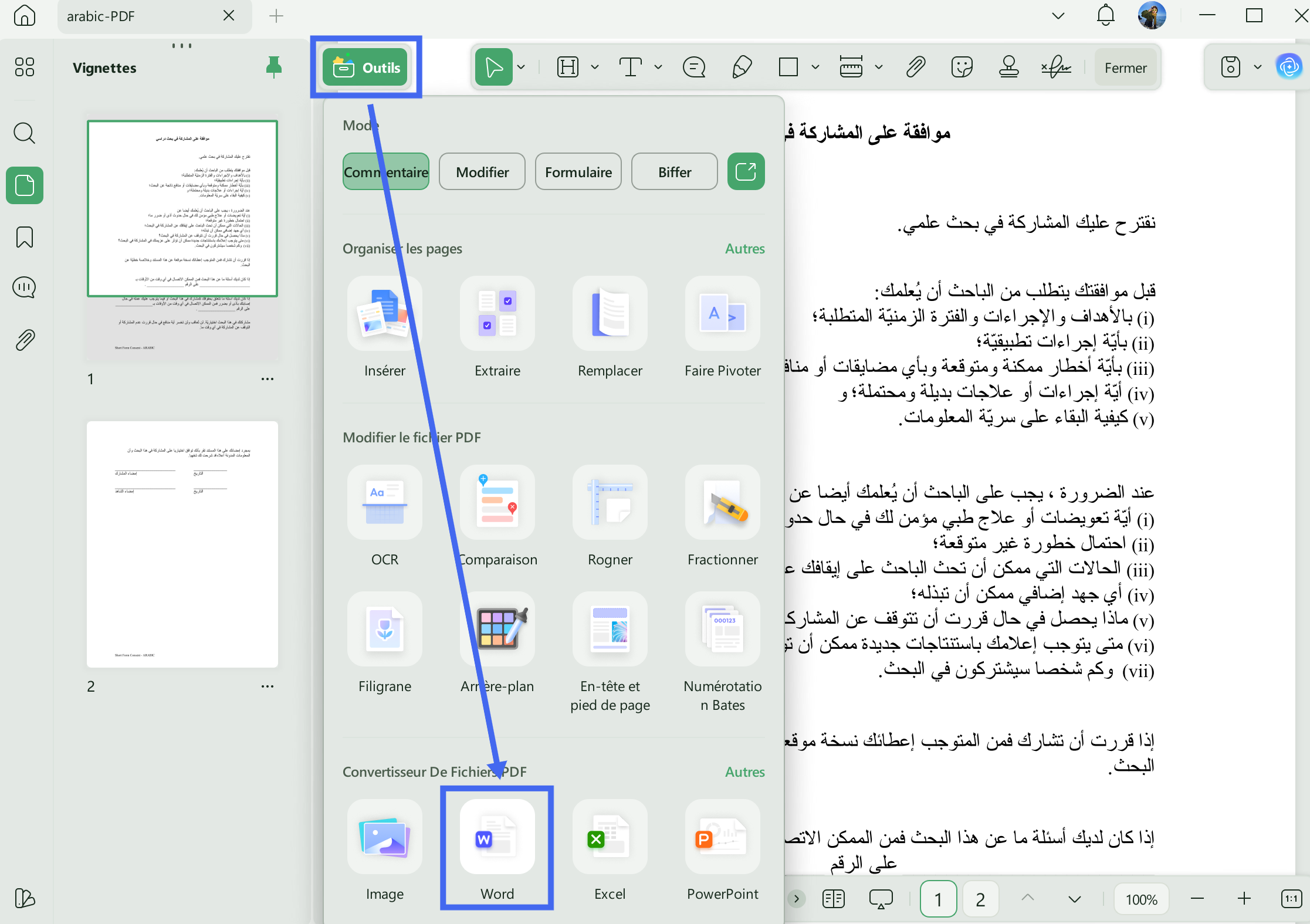 transformer pdf vers word
