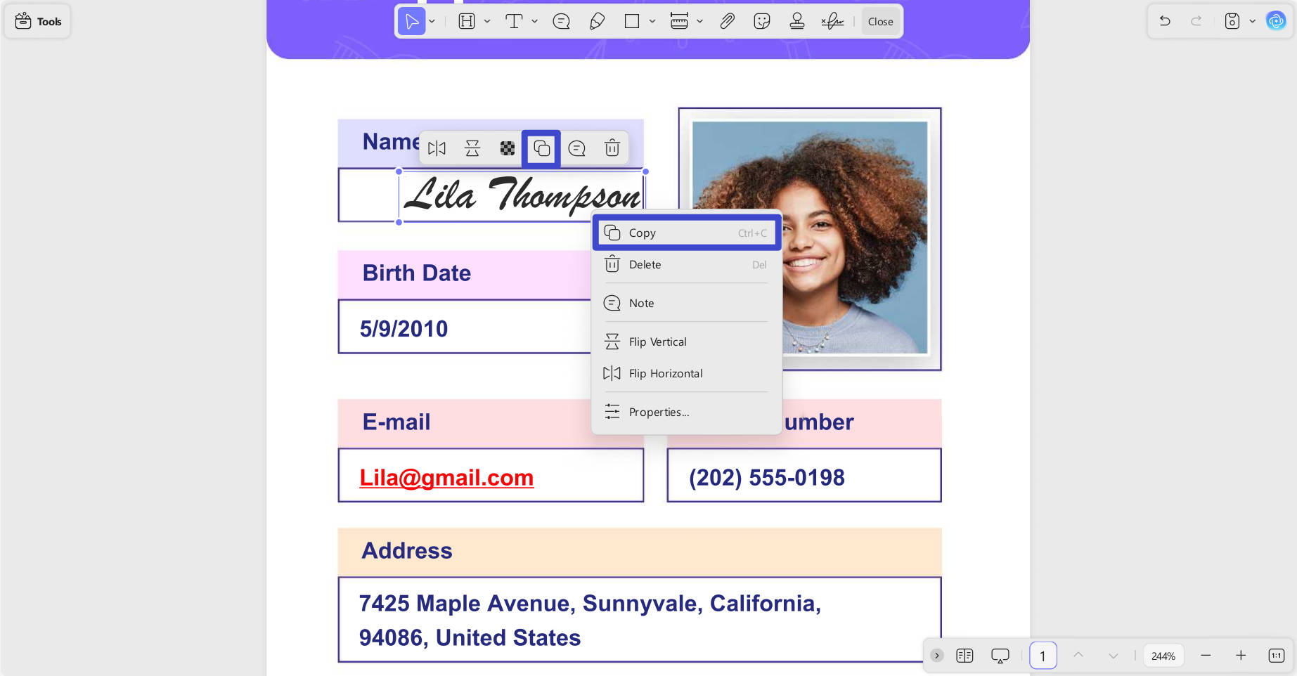 copy the signature