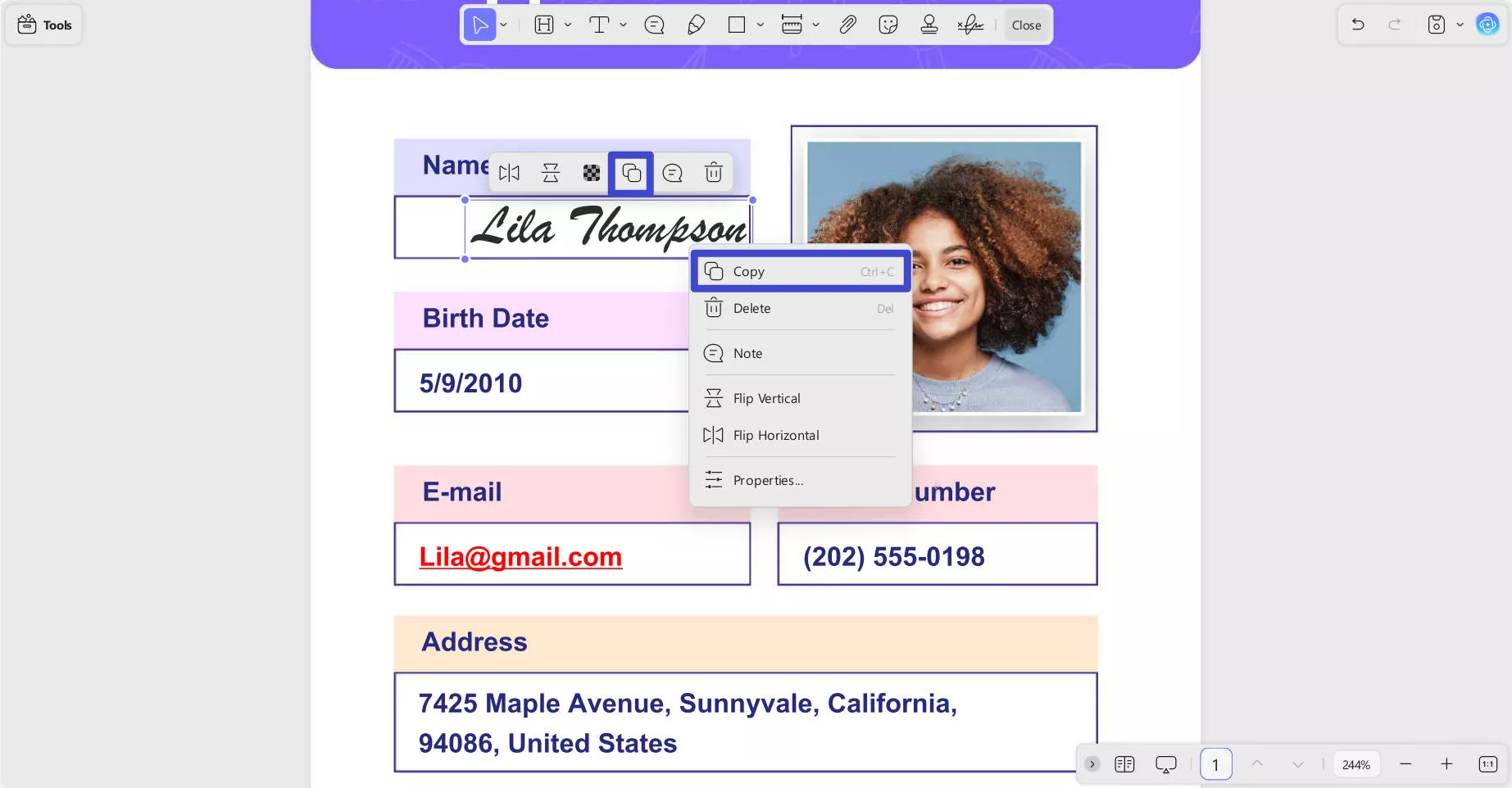 copy the signature