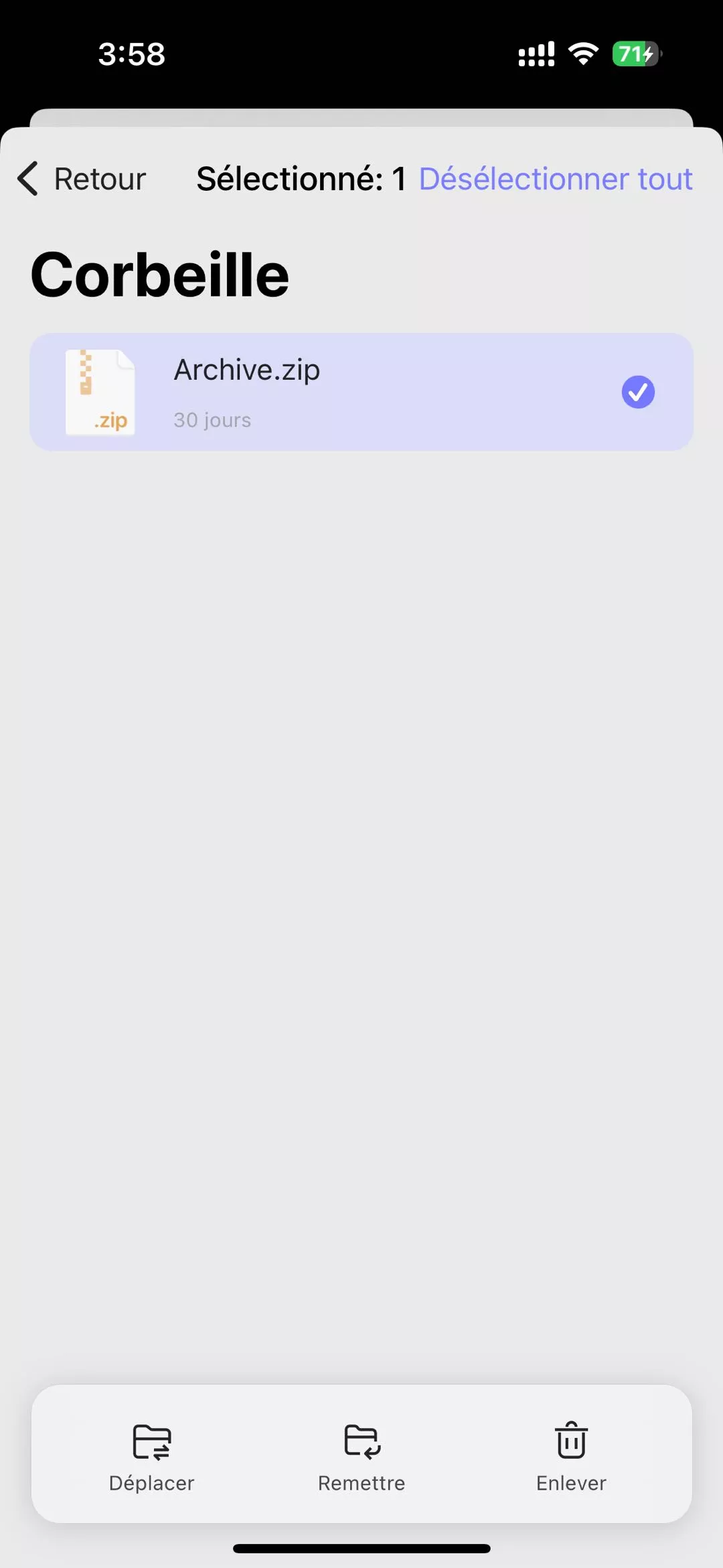 paramètres de la corbeille