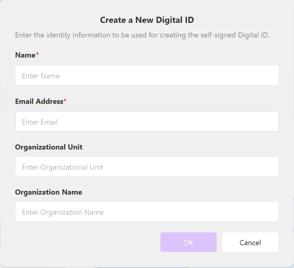 Créer une nouvelle signature numérique