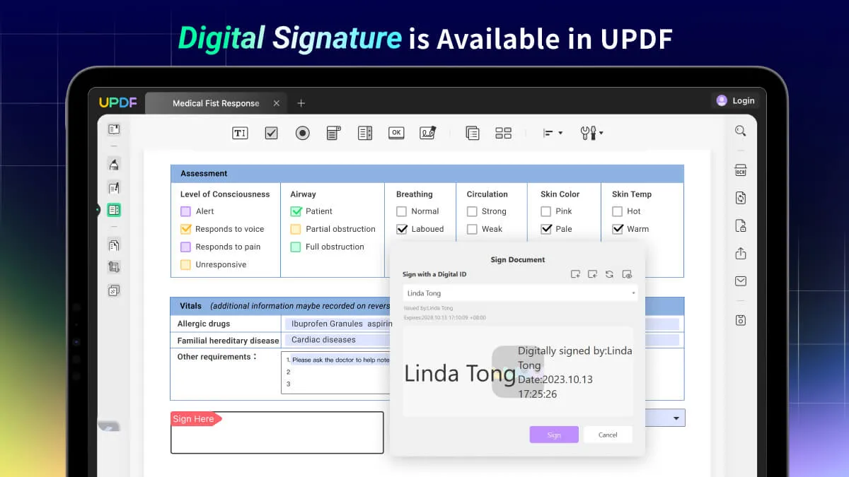digital signature is available in updf
