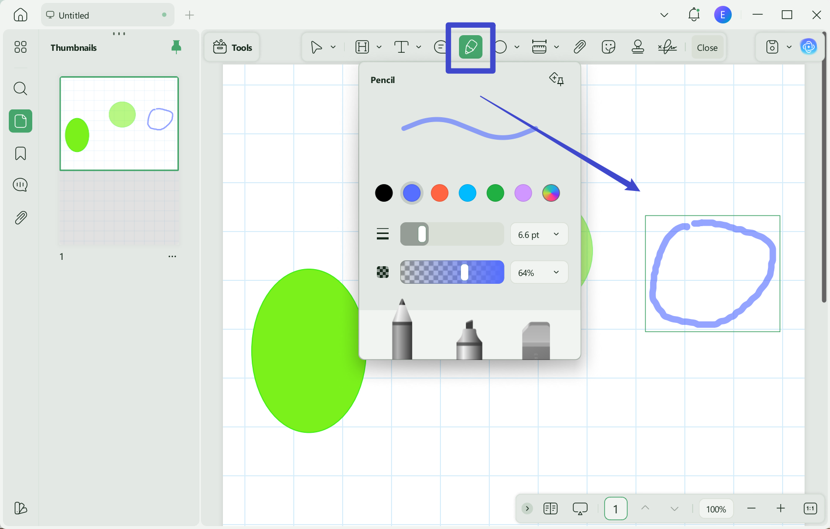 add circle to pdf pencil button