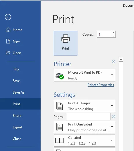 Convertire file DWF in PDF con Microsoft Print to PDF