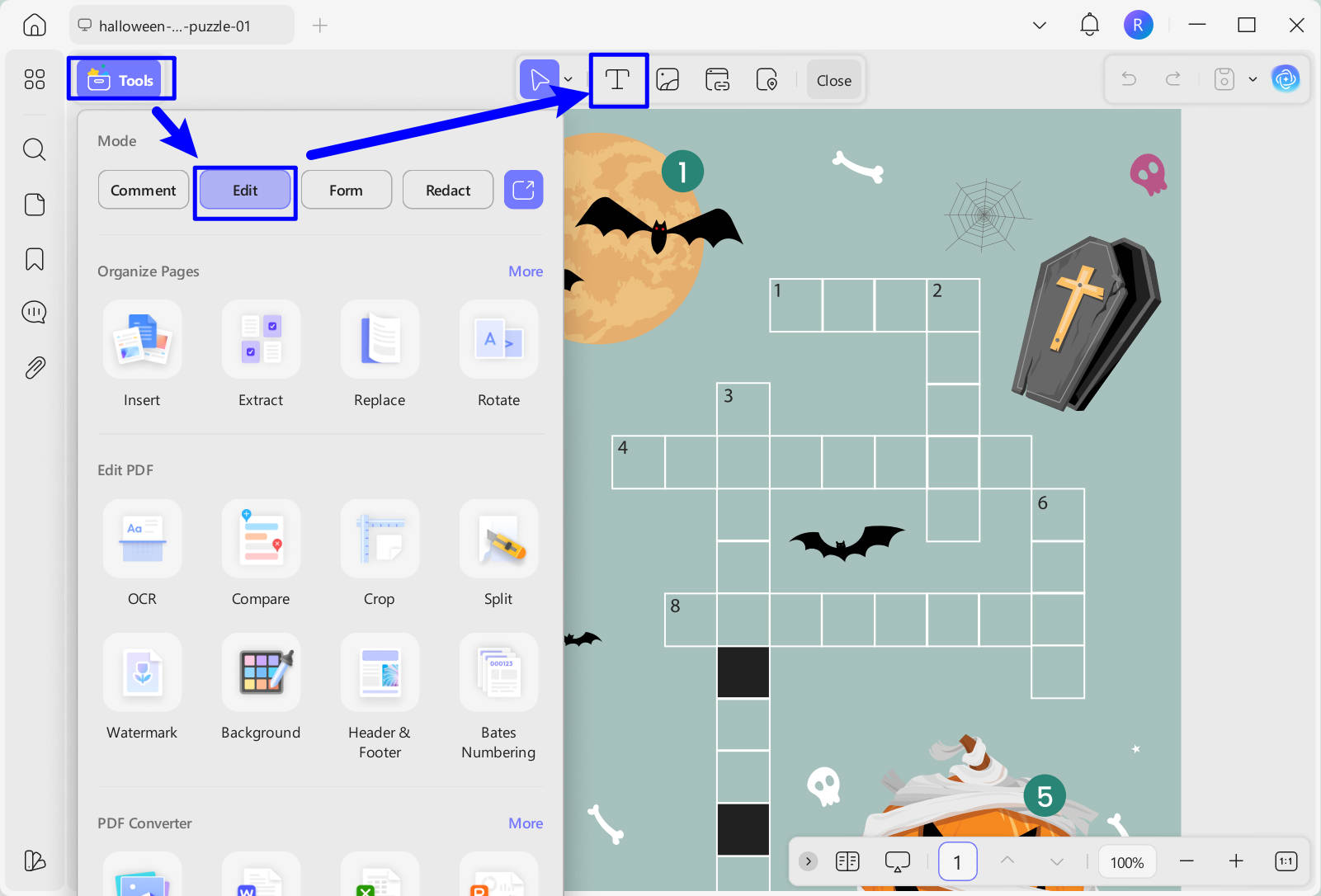 Add text to crossword template with UPDF on Windows