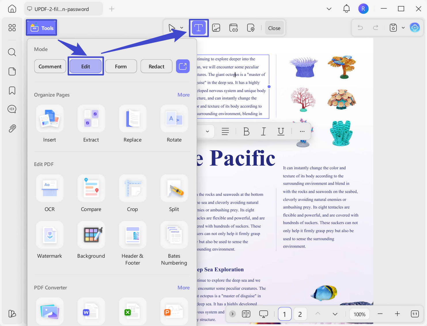 edit text pdf updf windows