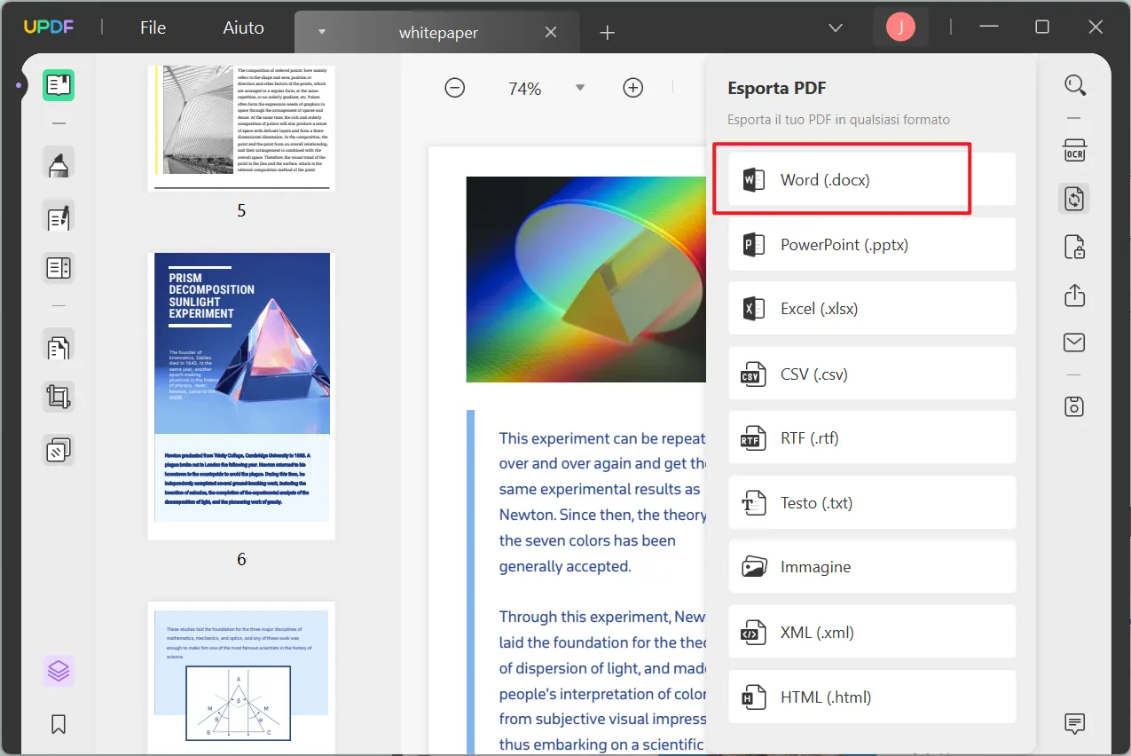 fai clic sulla funzione "Esporta PDF"