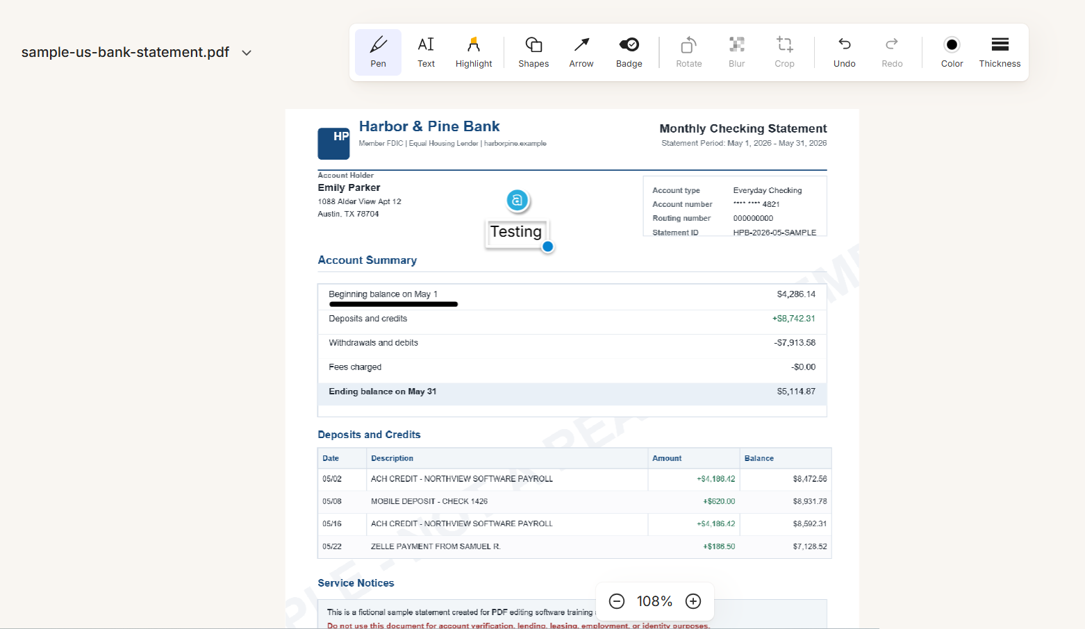 edit a bank statement with Evernote