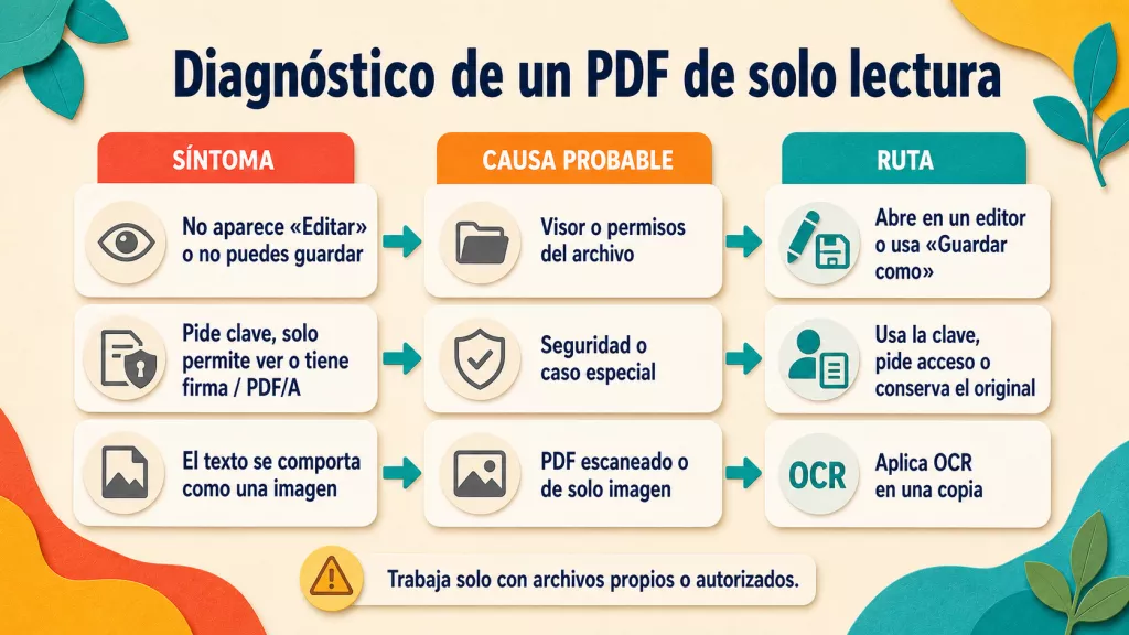 Diagnostico para editar un PDF de solo lectura