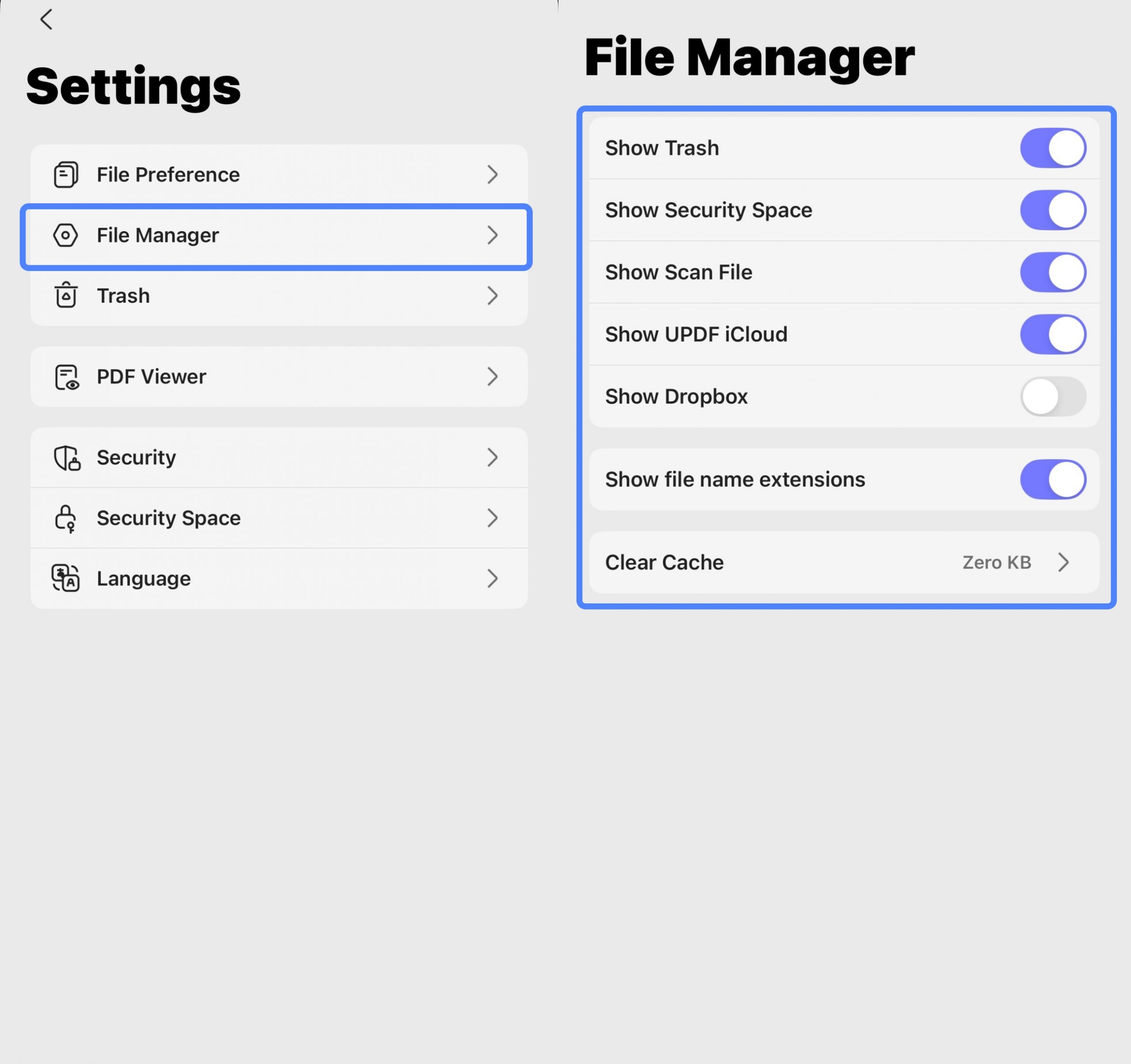 file manager settings