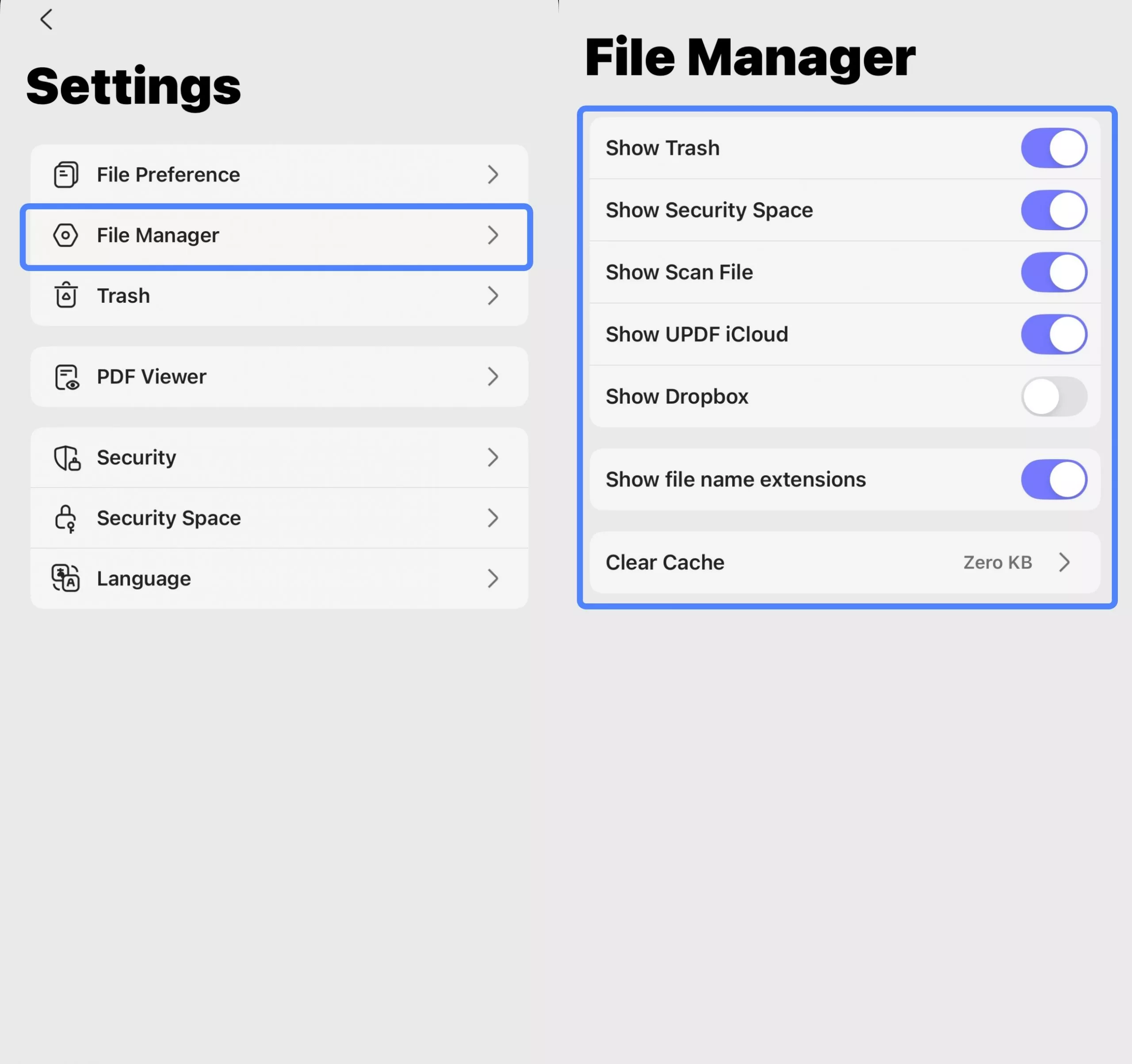 file manager settings