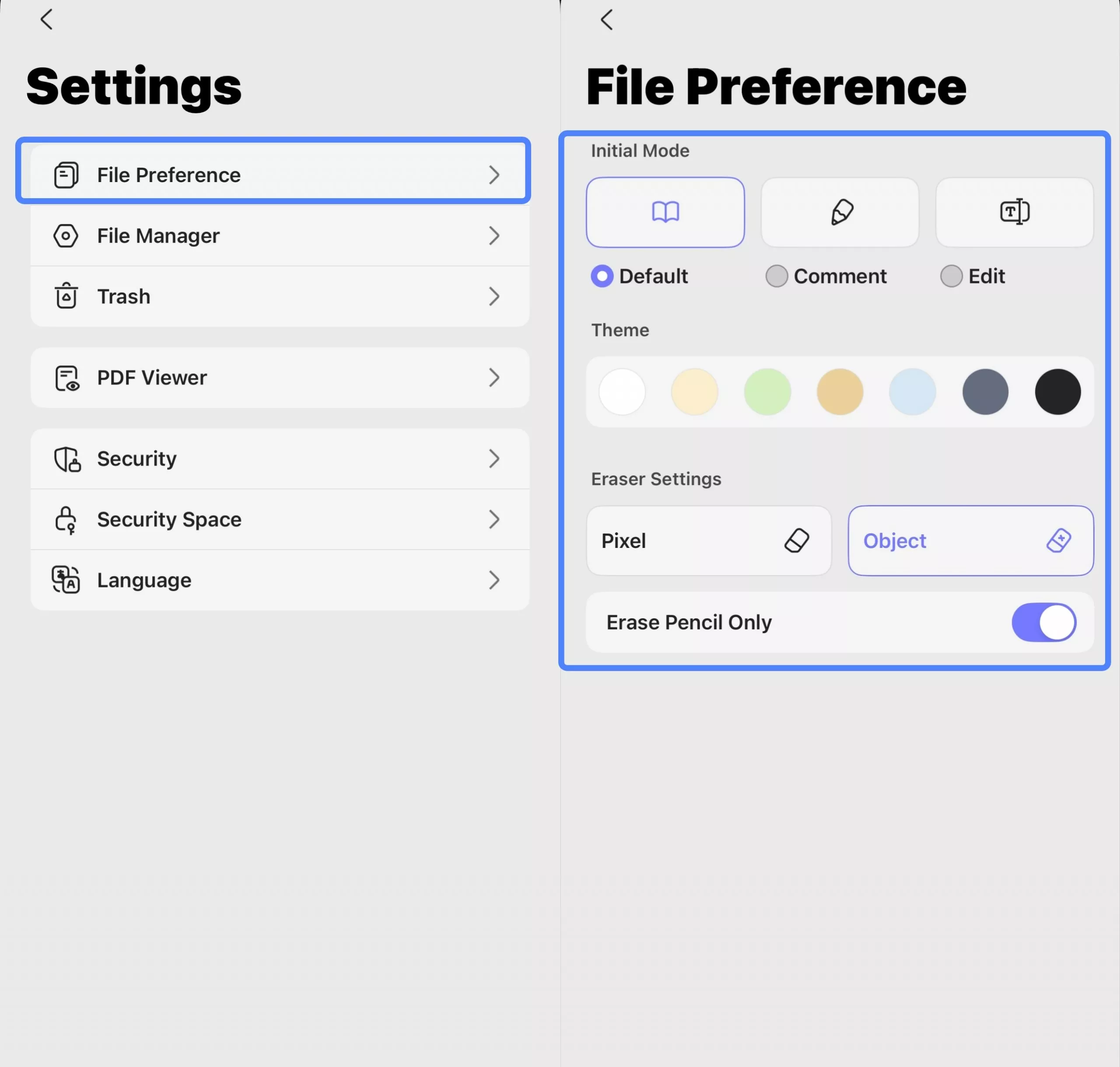 file preference settings