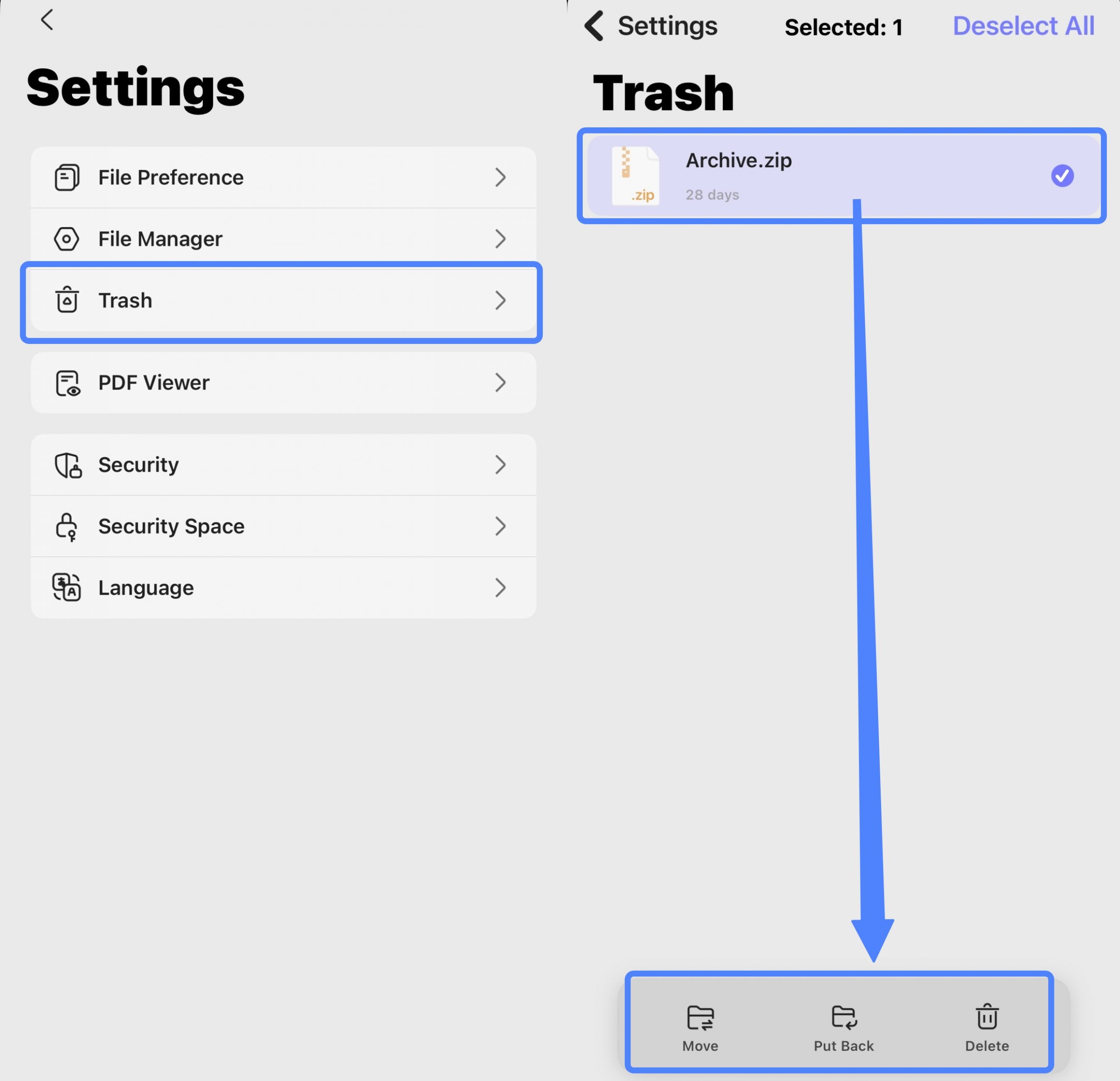 file trash settings