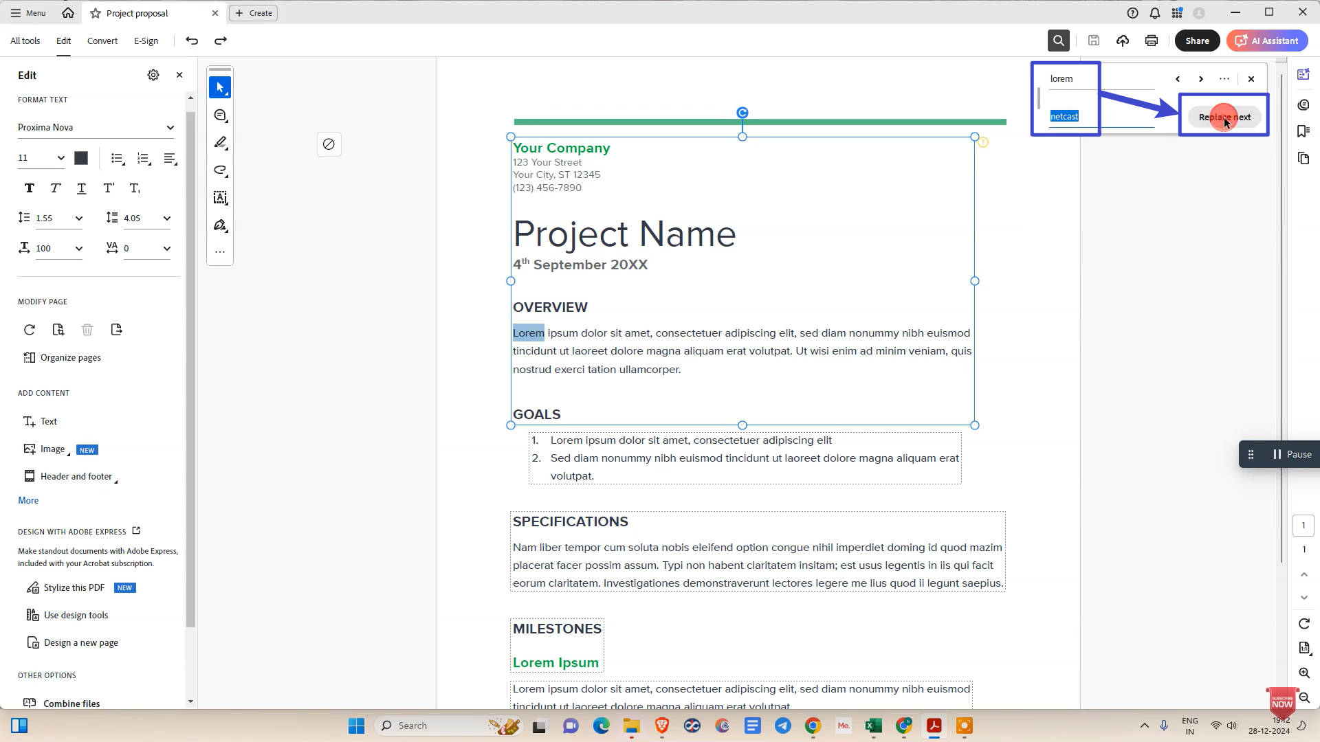 find and replace text in adobe 2