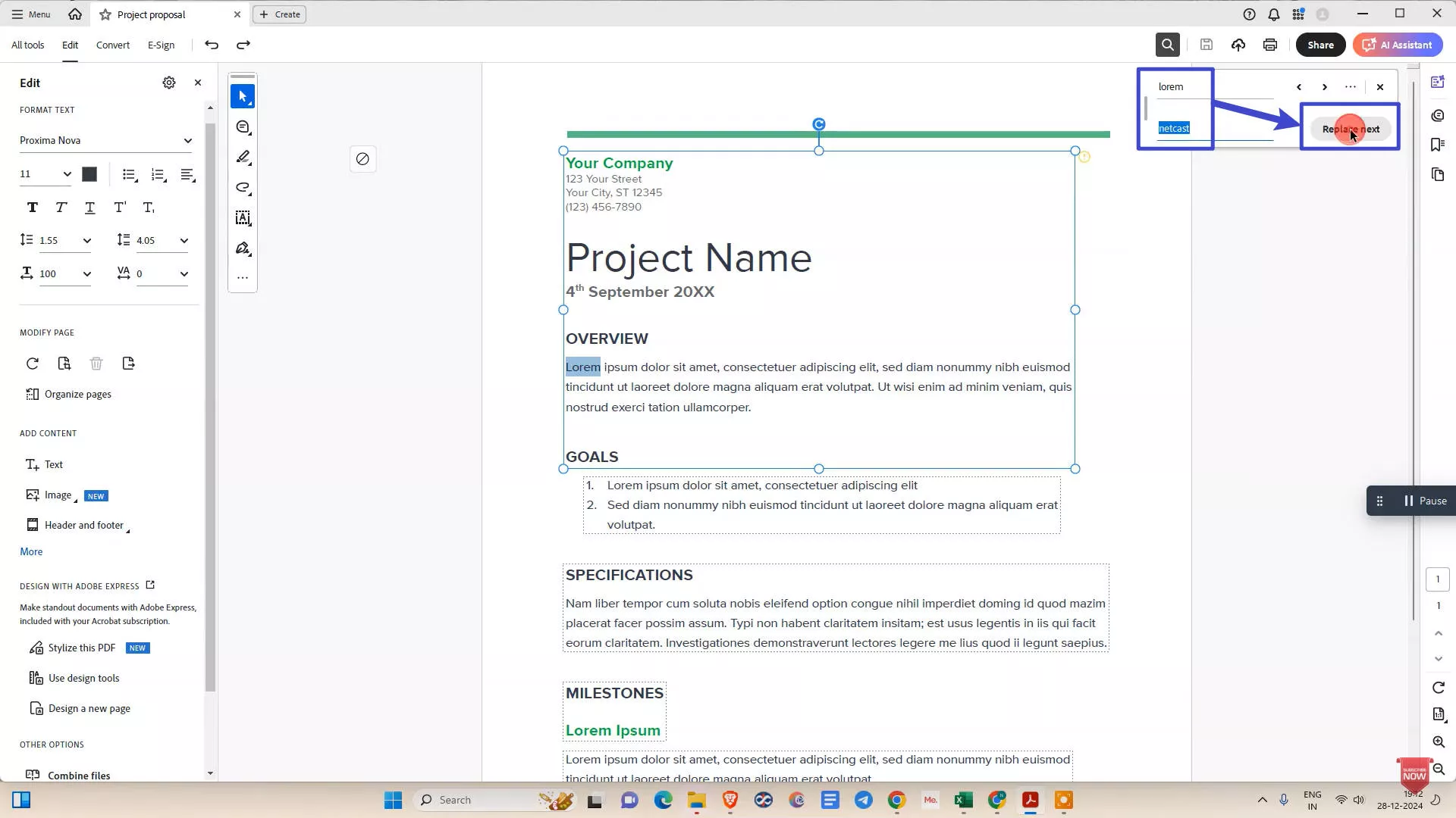 find and replace text in adobe 2