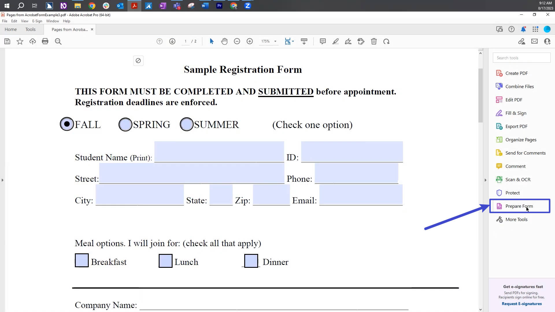 find prepare form