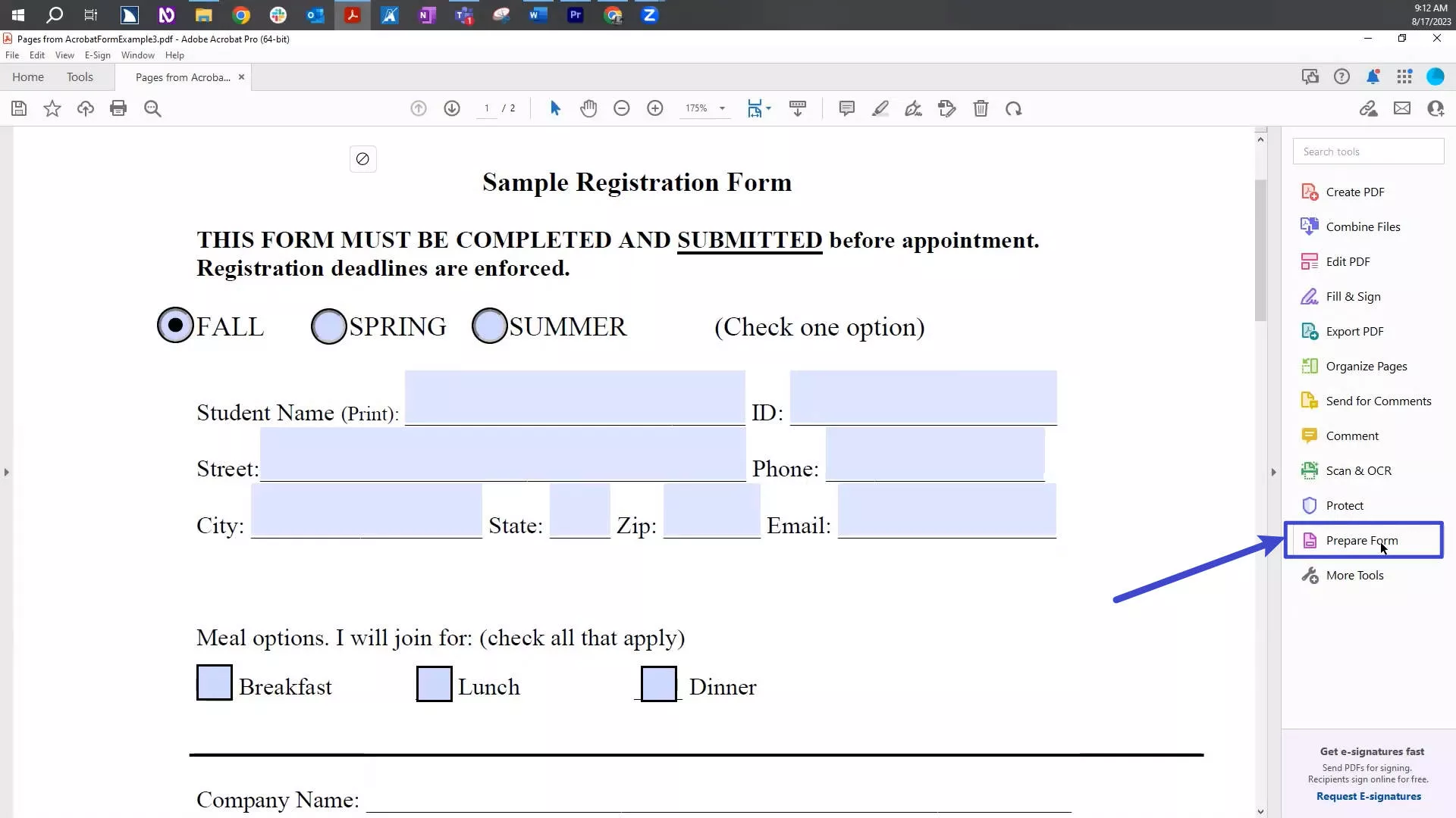 find prepare form
