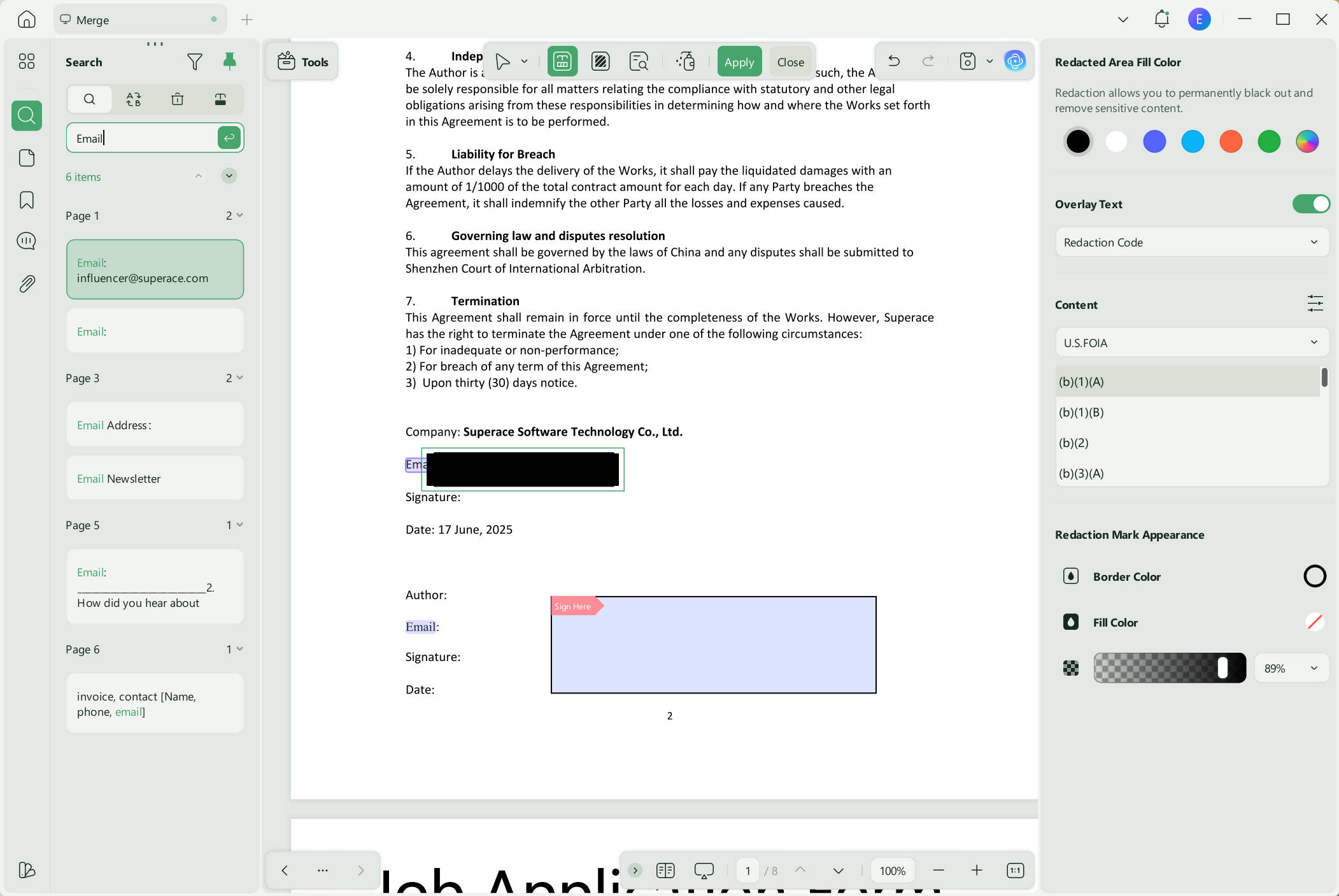 find text and redact