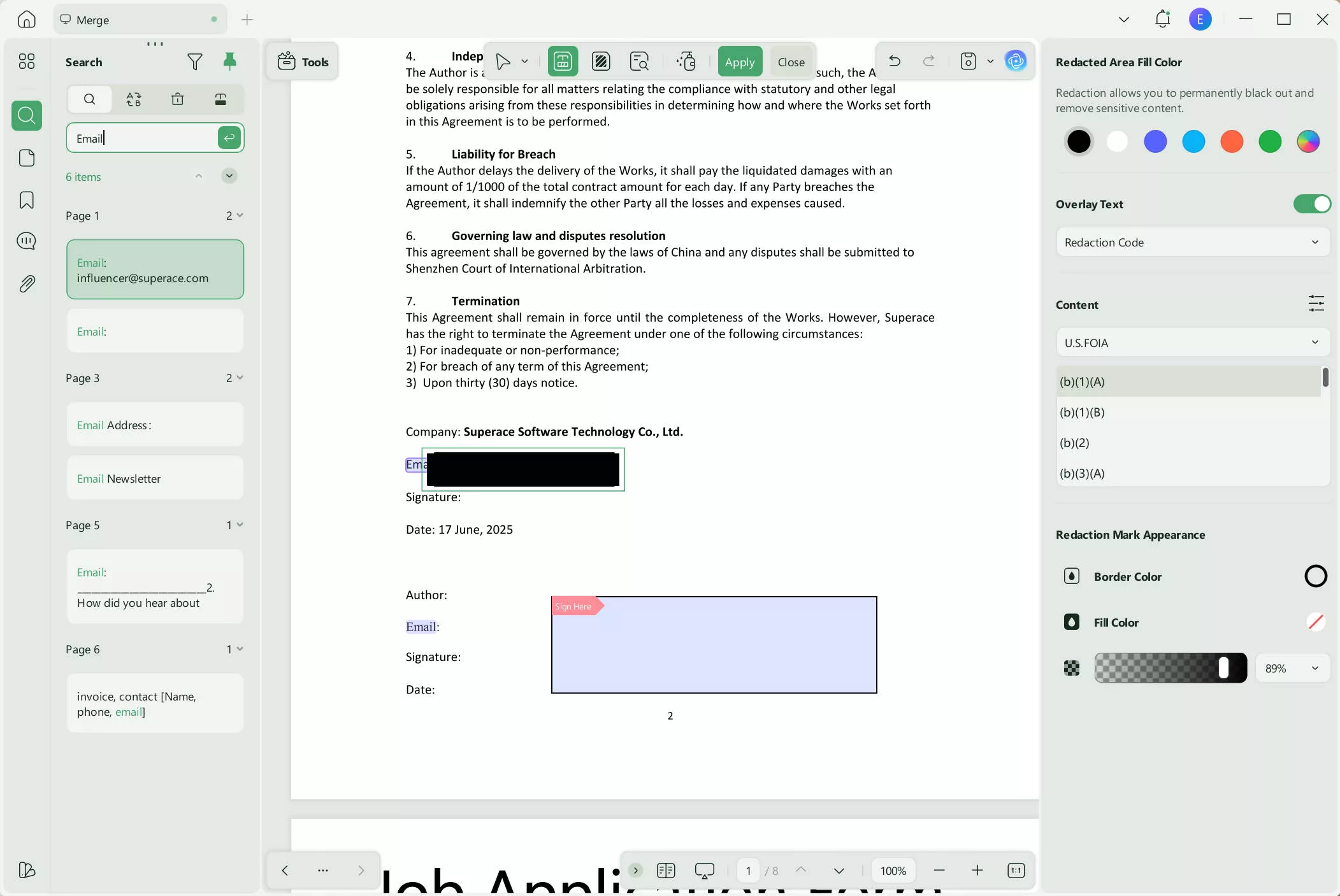 find text and redact