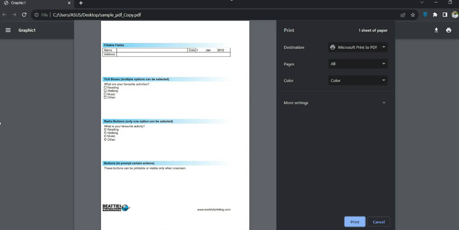 how to print pdf without margins with chrome