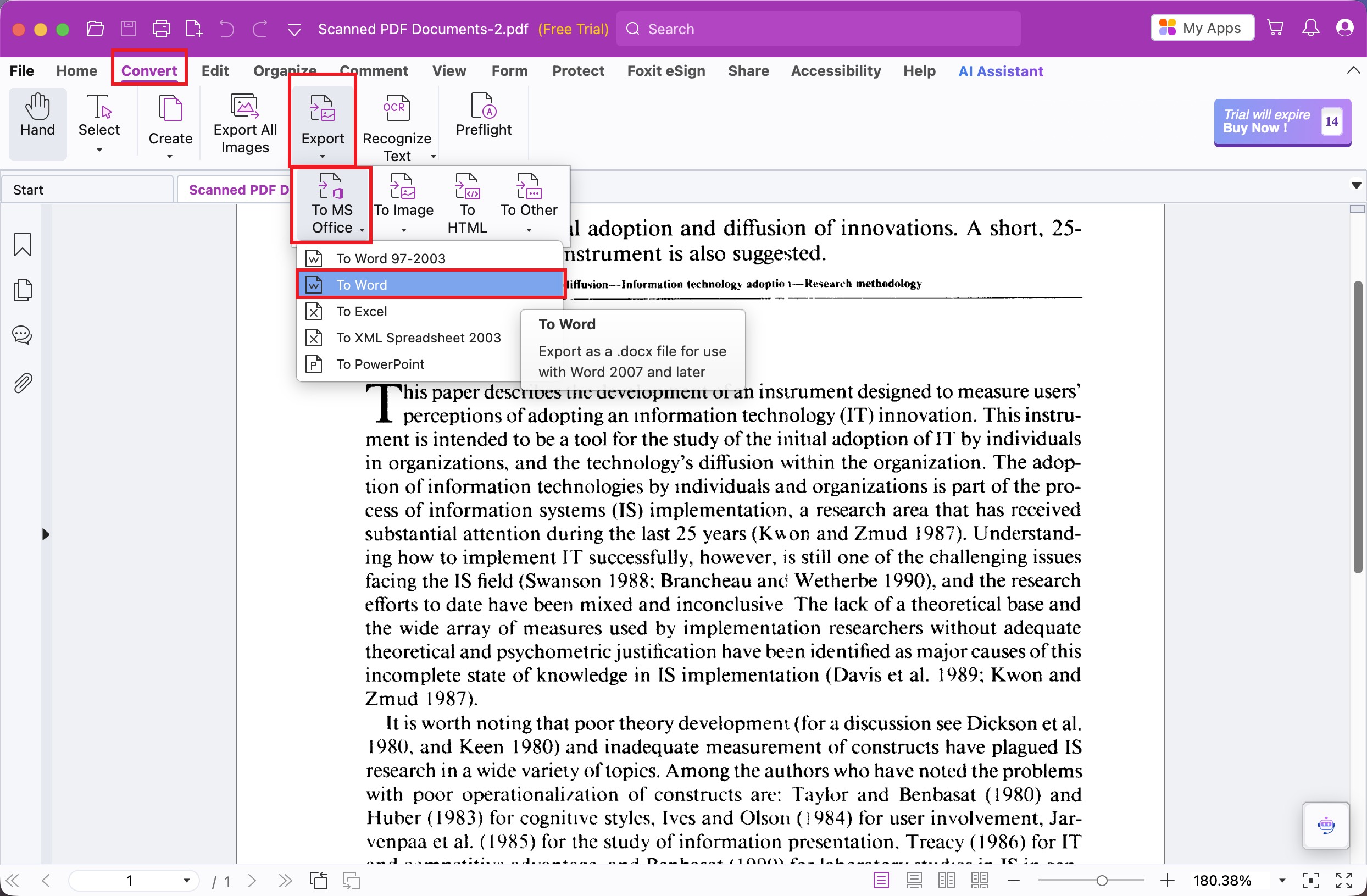 foxit pdf editor convert scanned pdf to word