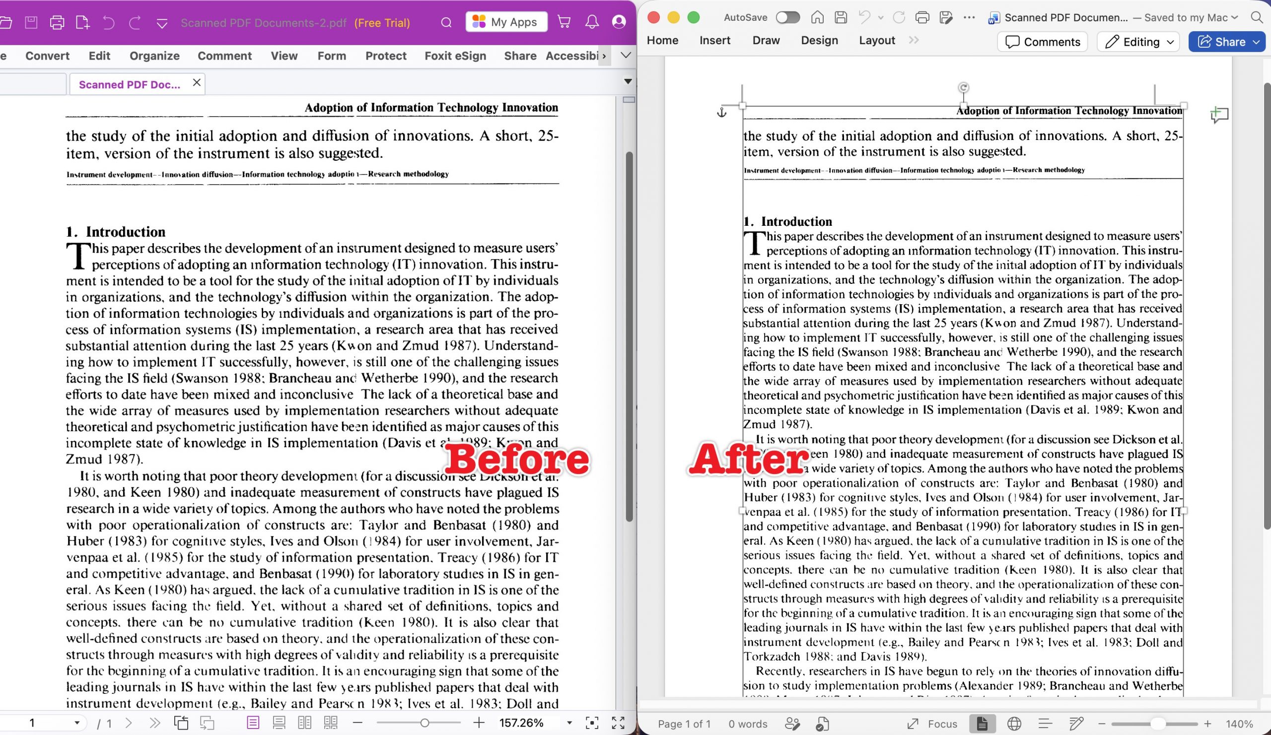 foxit pdf editor converts scanned pdf to word result 1