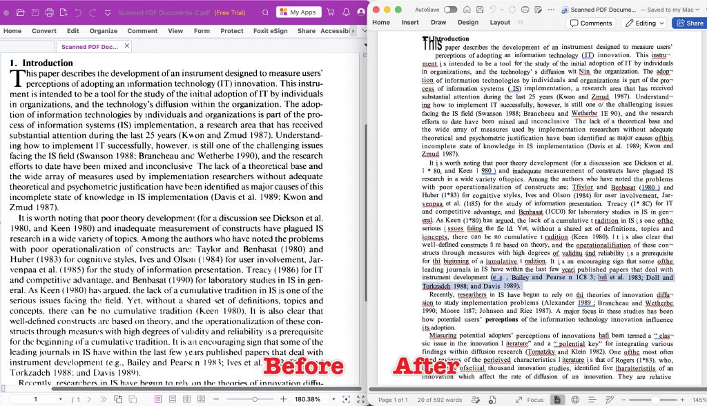 foxit pdf editor converts scanned pdf to word result 2